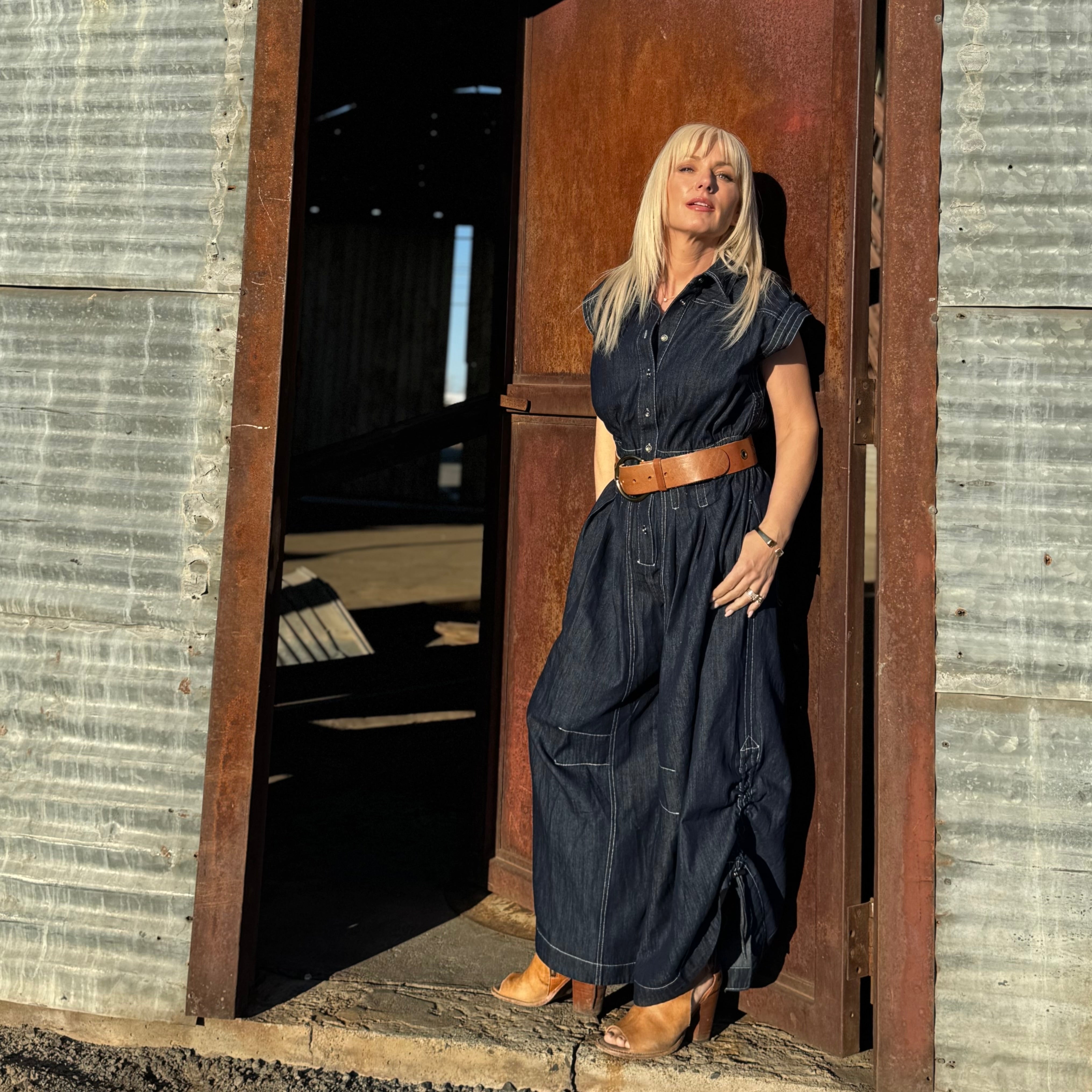 Saddle Stitch Denim Utility Jumpsuit