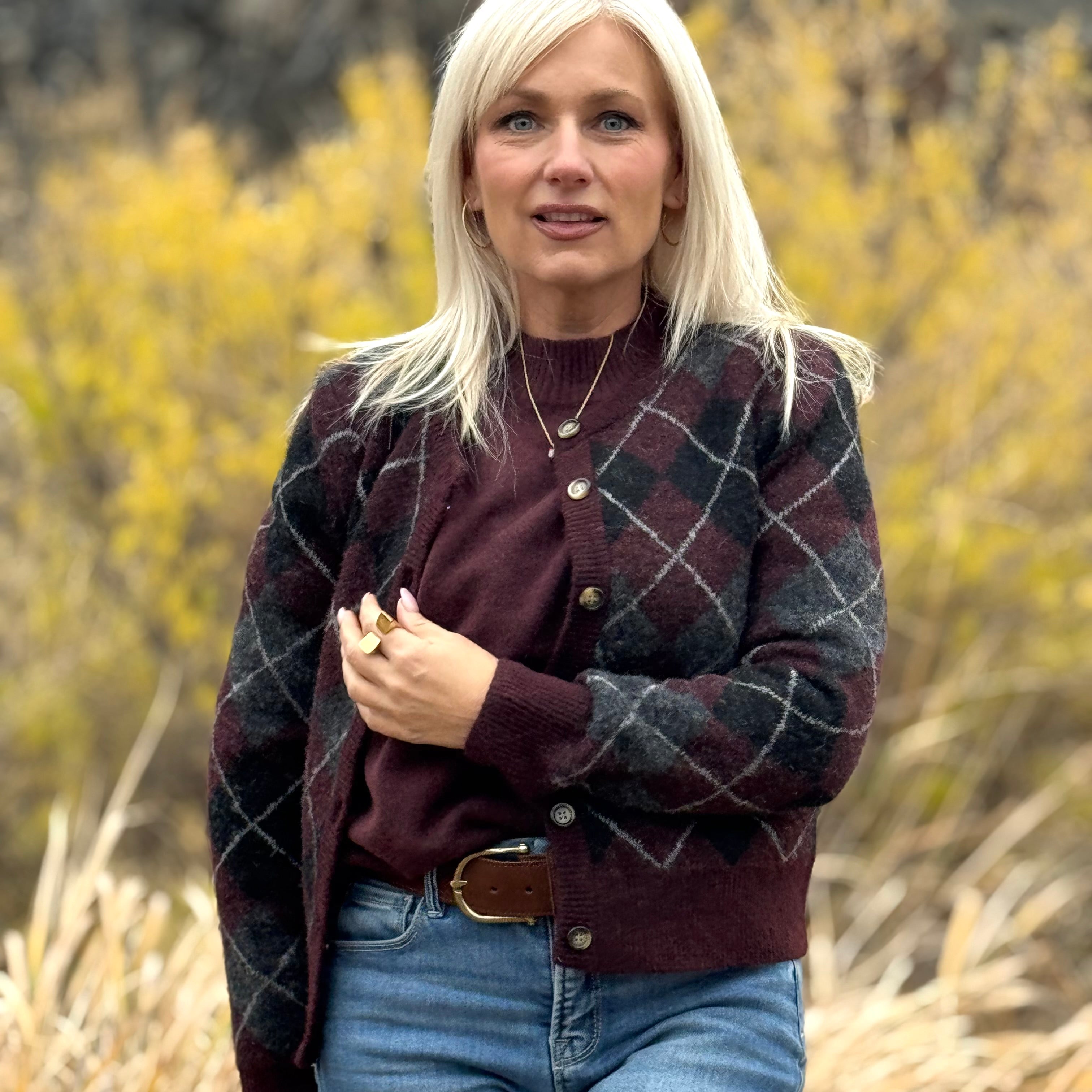 CLARA ARGYLE CARDIGAN Burgundy