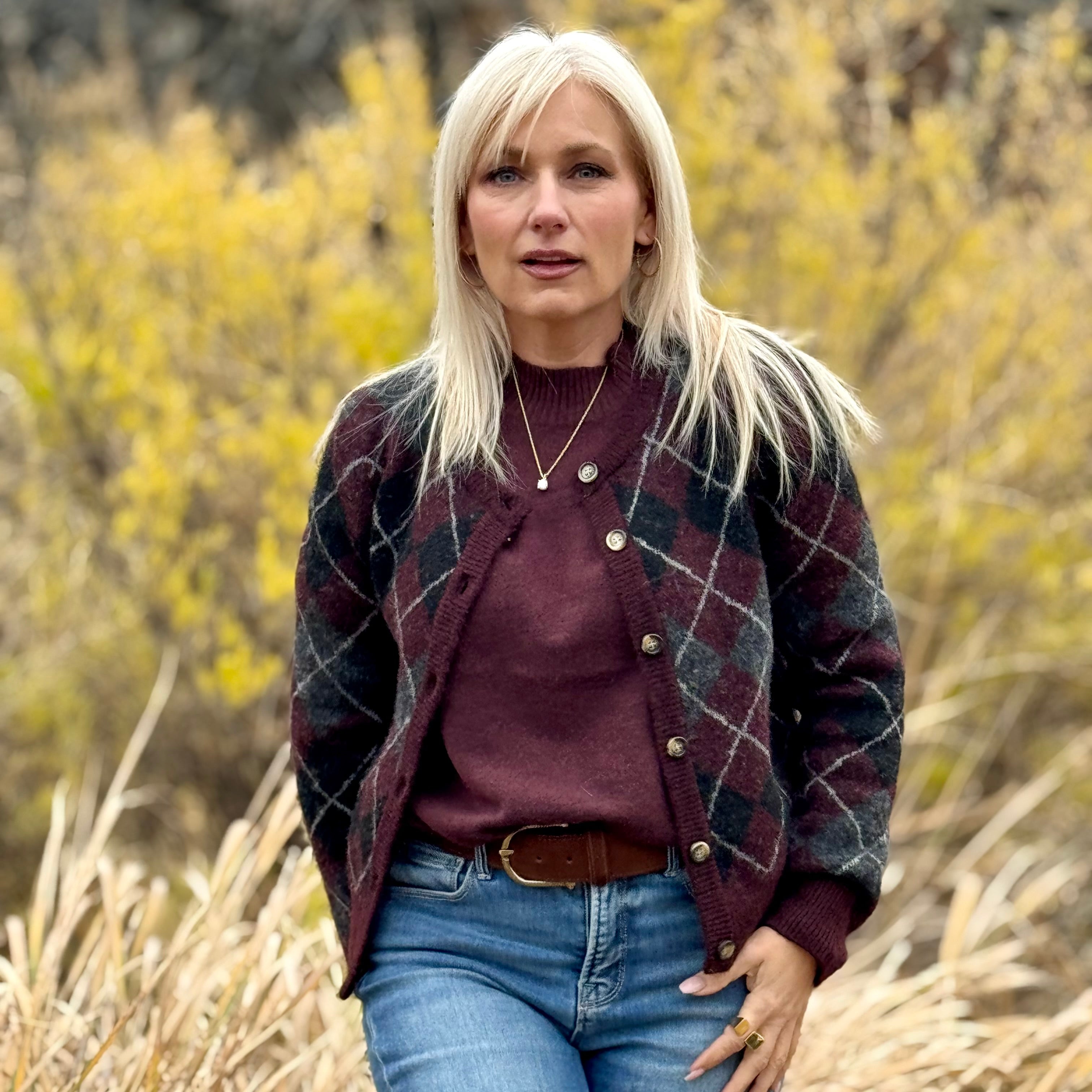 CLARA ARGYLE CARDIGAN Burgundy