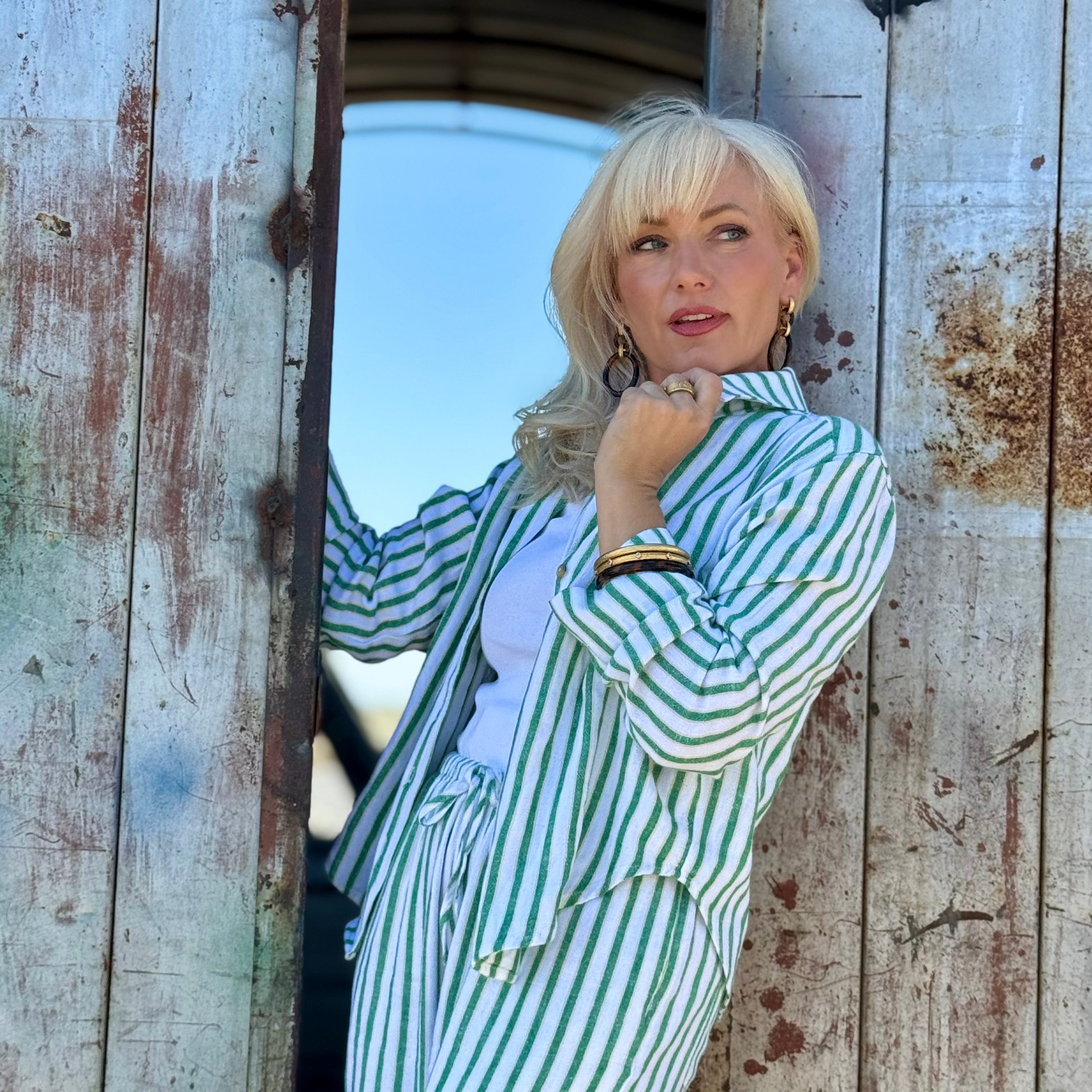 Emerald Coast Linen Stripe Button-Up