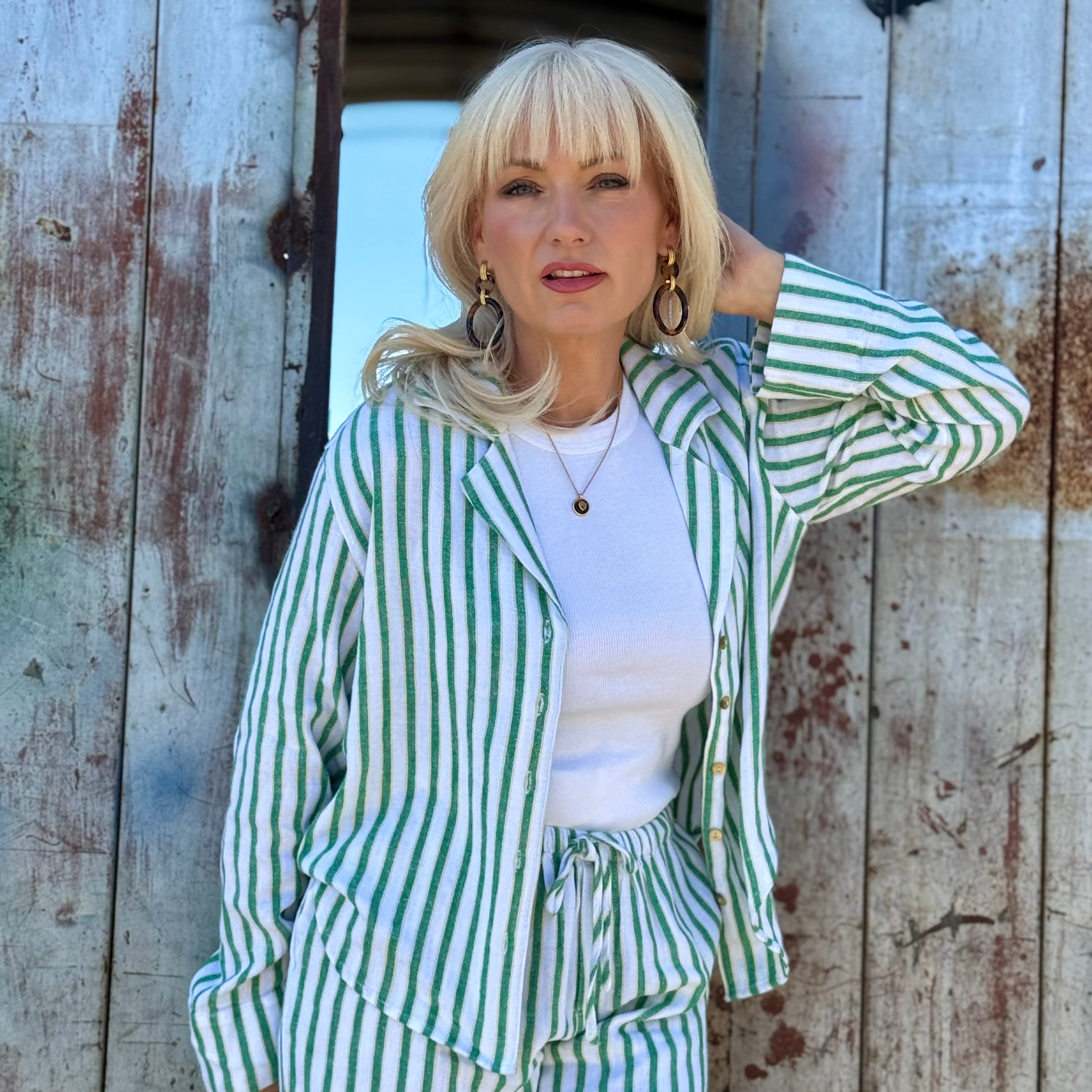 Emerald Coast Linen Stripe Button-Up