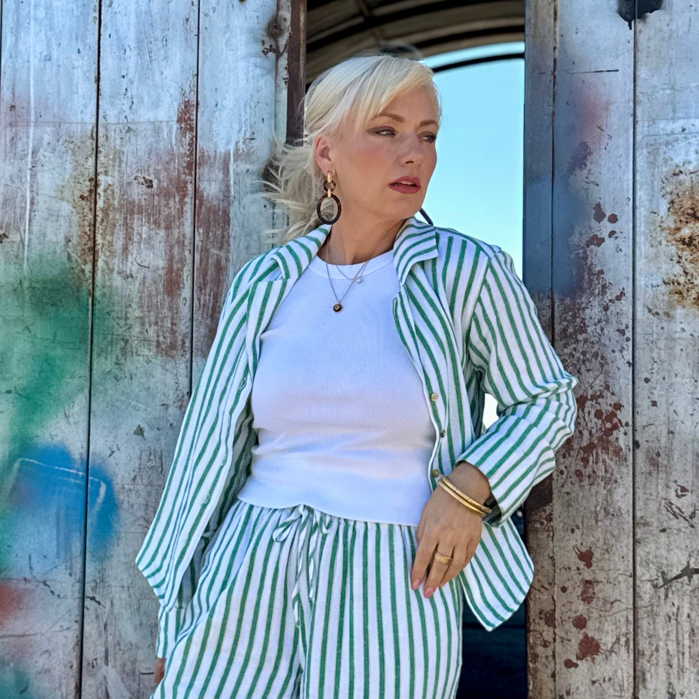 Emerald Coast Linen Stripe Button-Up
