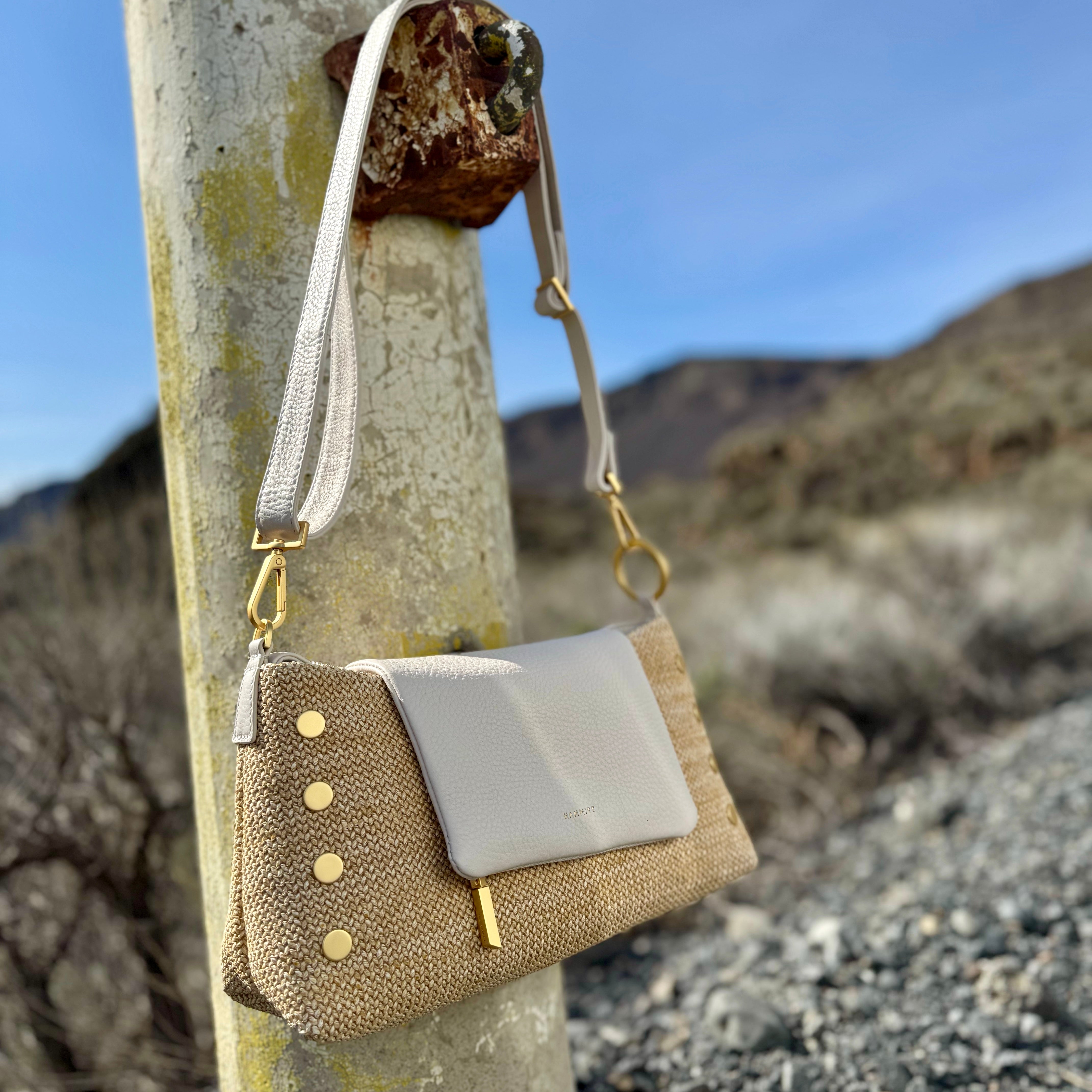 Hammitt VIP Satchel Calla Lily White Raffia/Brushed Gold