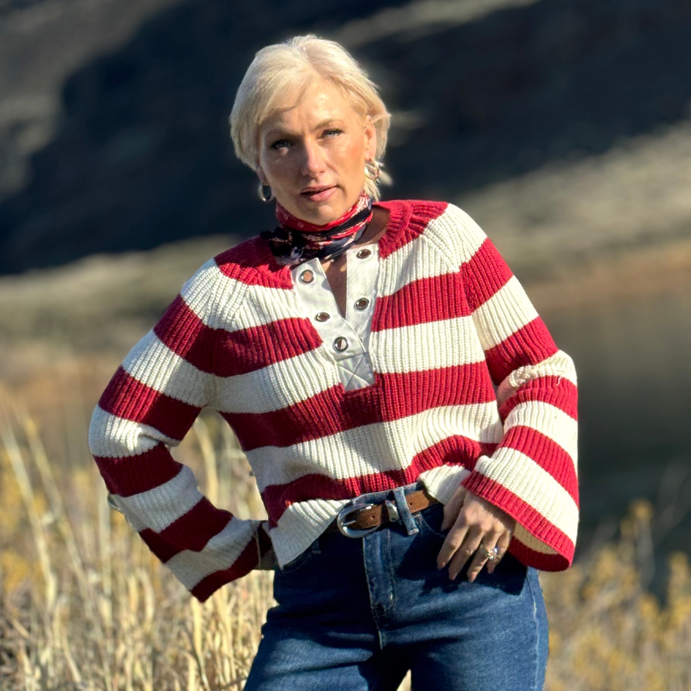 SAPPHIRE Red  STRIPE SWEATER