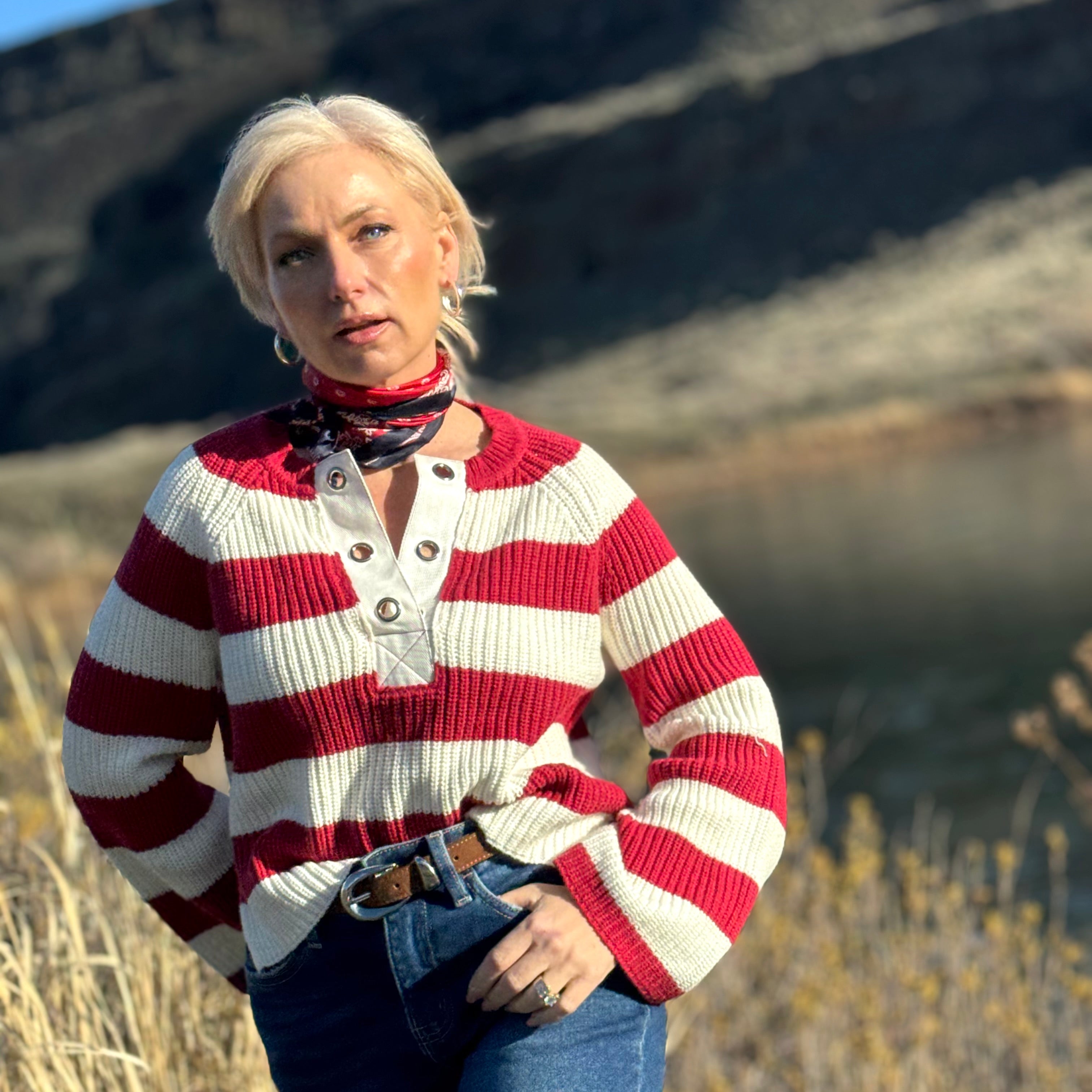 SAPPHIRE Red  STRIPE SWEATER