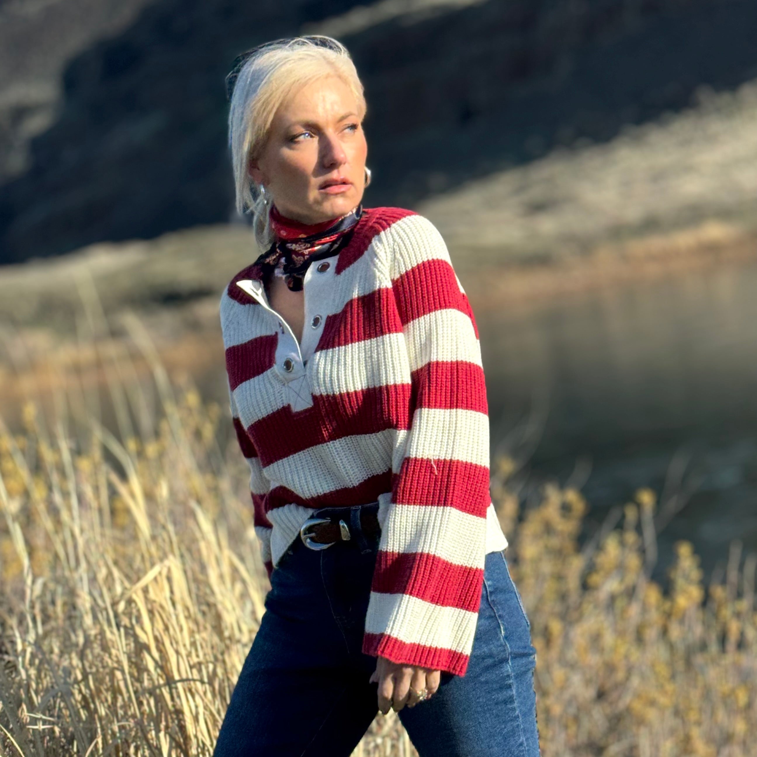 SAPPHIRE Red  STRIPE SWEATER
