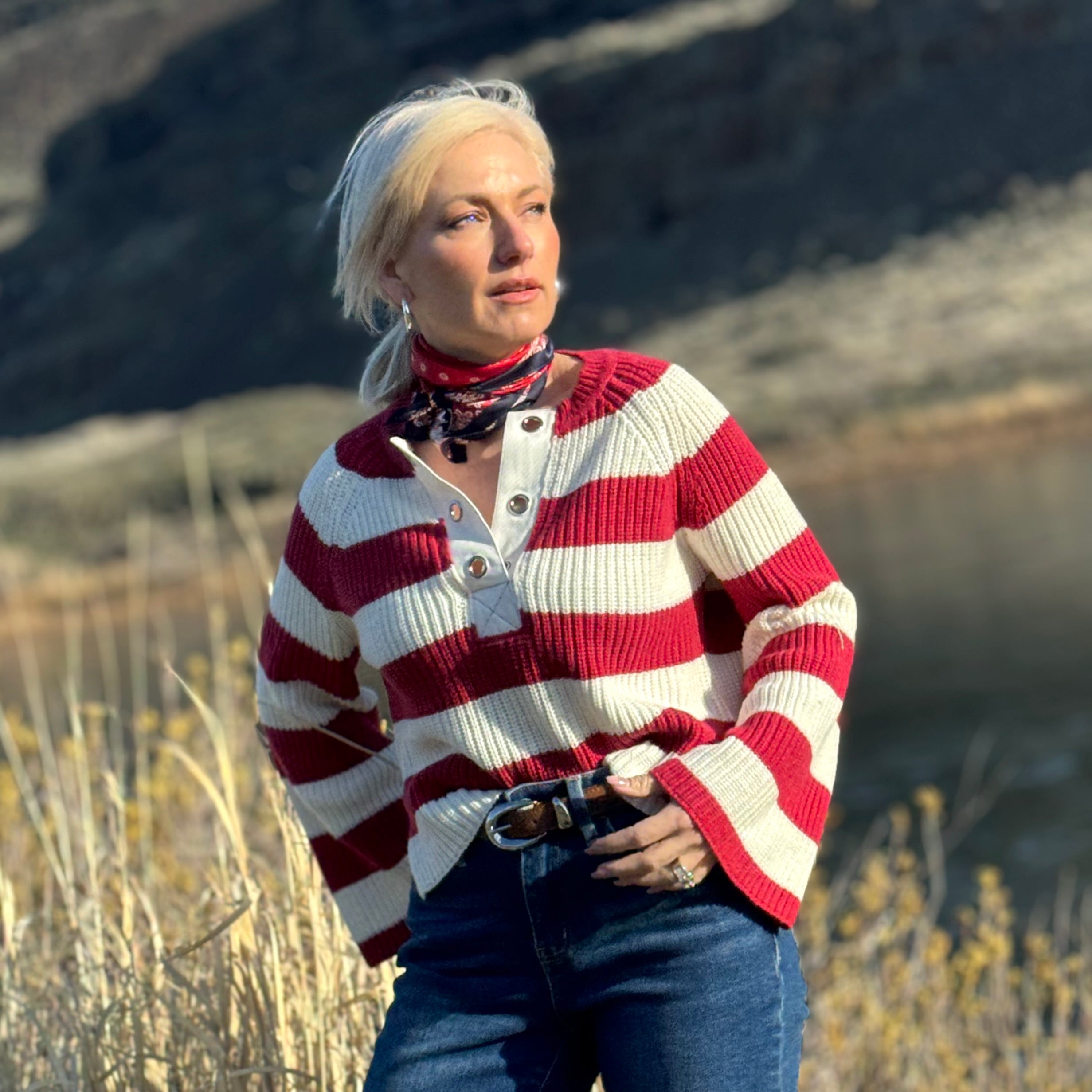 SAPPHIRE Red  STRIPE SWEATER
