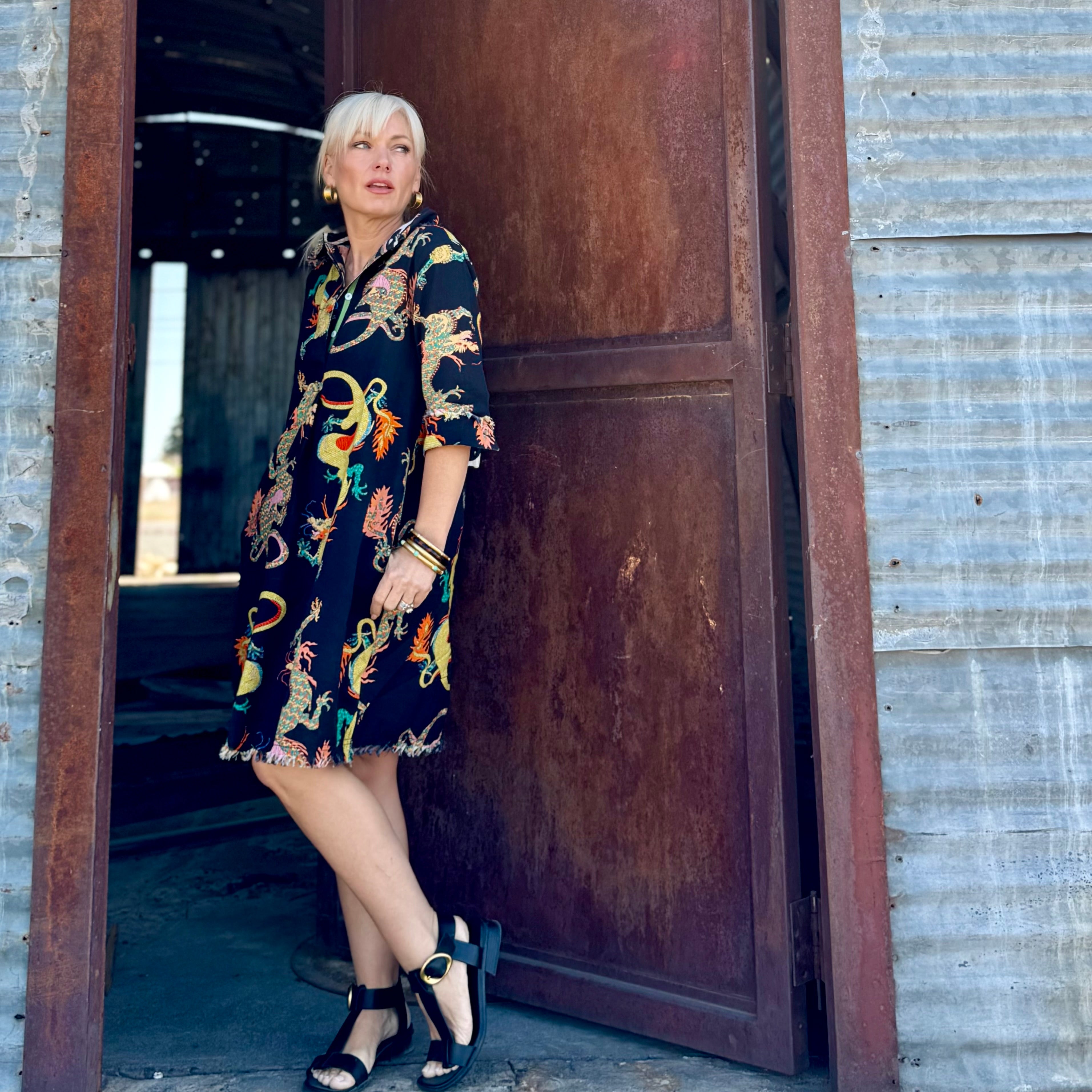 Midnight Mosaic Shirt Dress