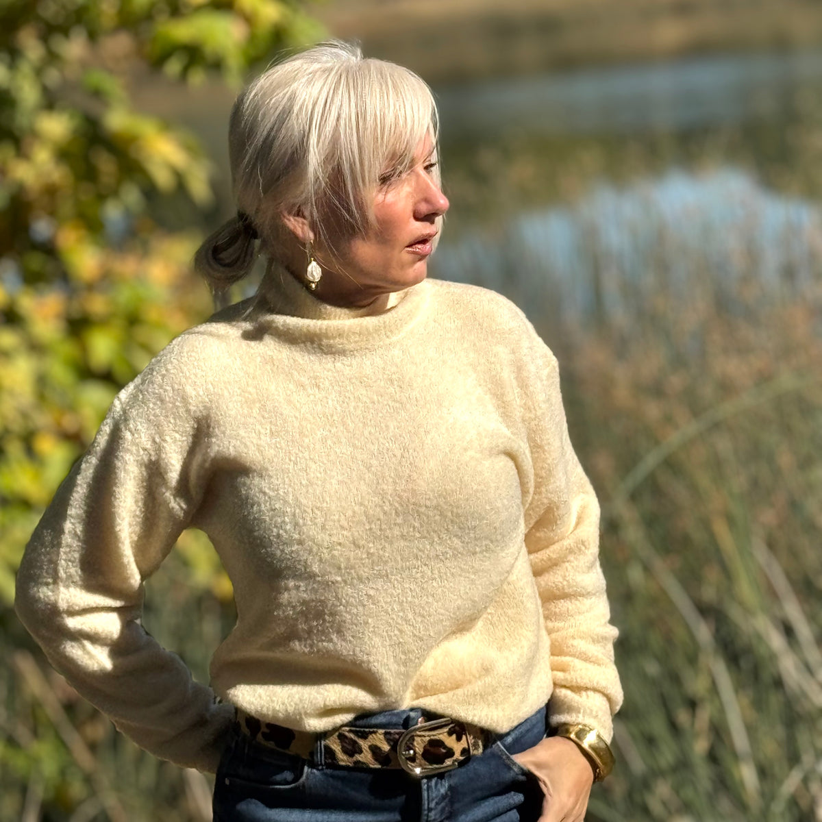 Mock Neck Boucle Sweater