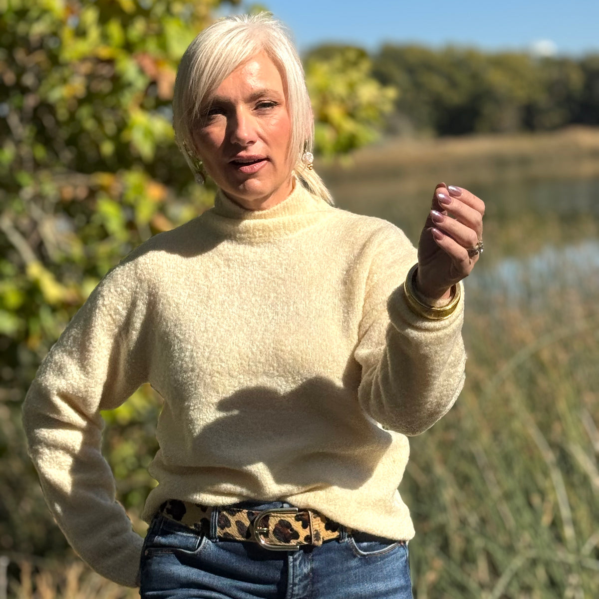 Mock Neck Boucle Sweater