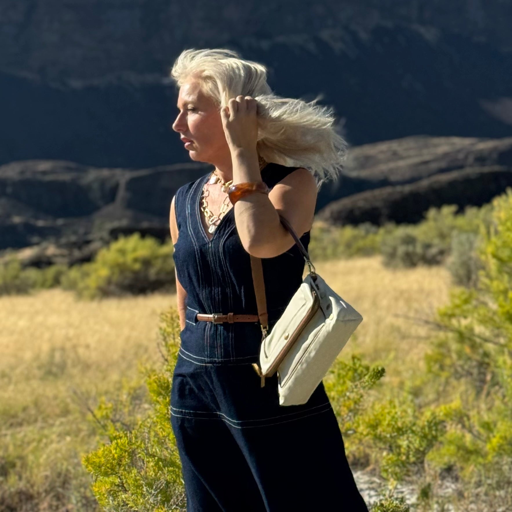 Indigo Horizon Contrast-Stitch Dress