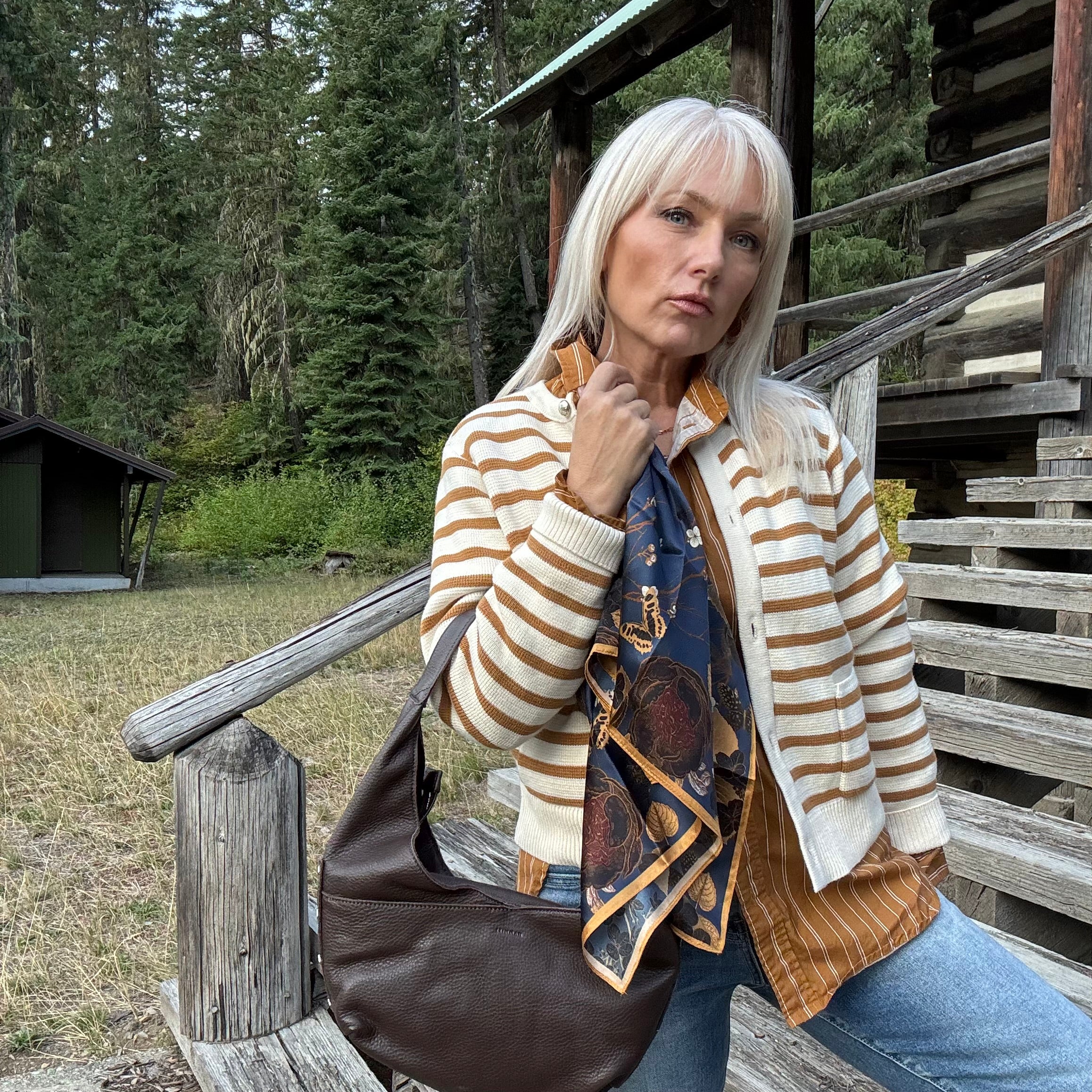 MELINDA BURLAP STRIPE CARDIGAN