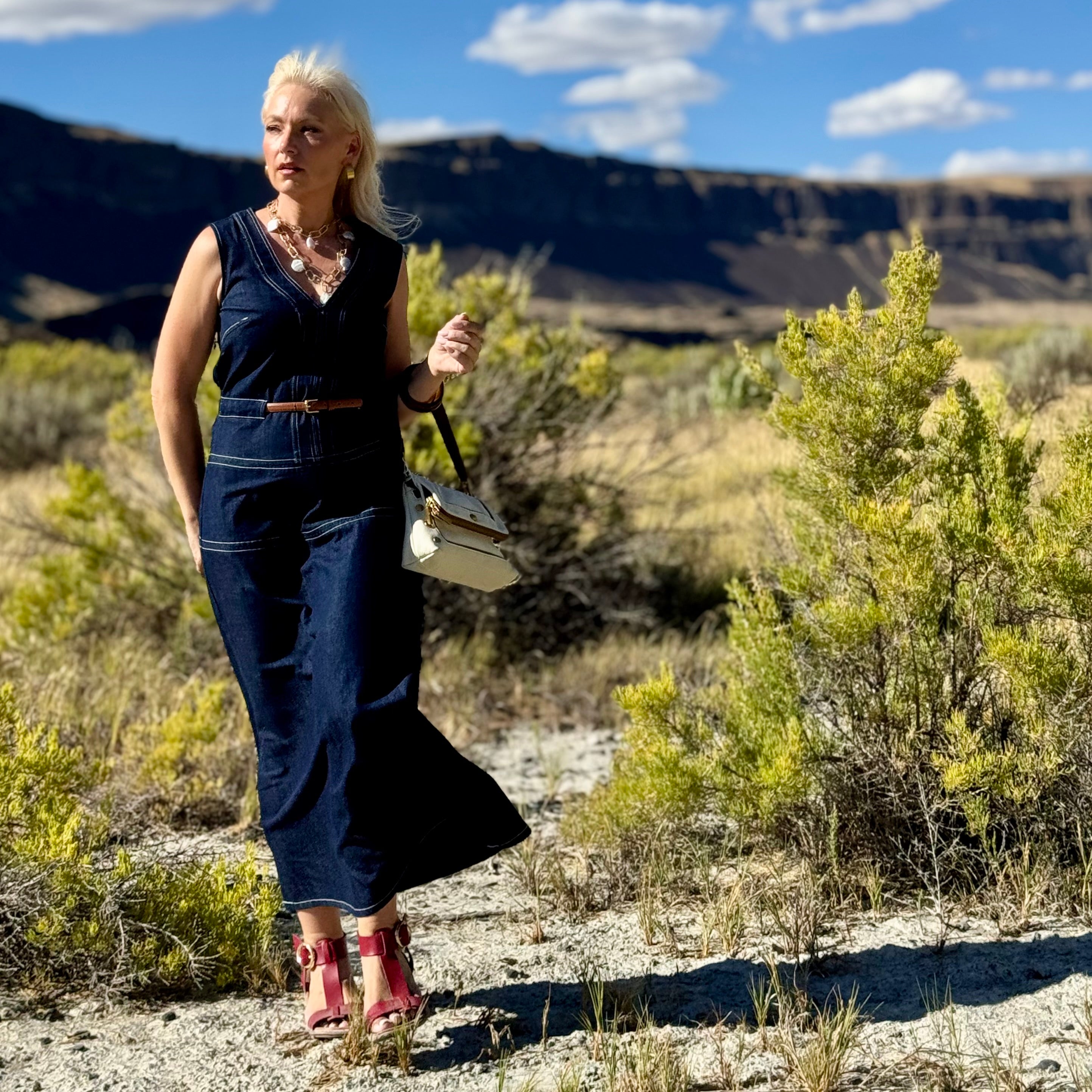 Indigo Horizon Contrast-Stitch Dress
