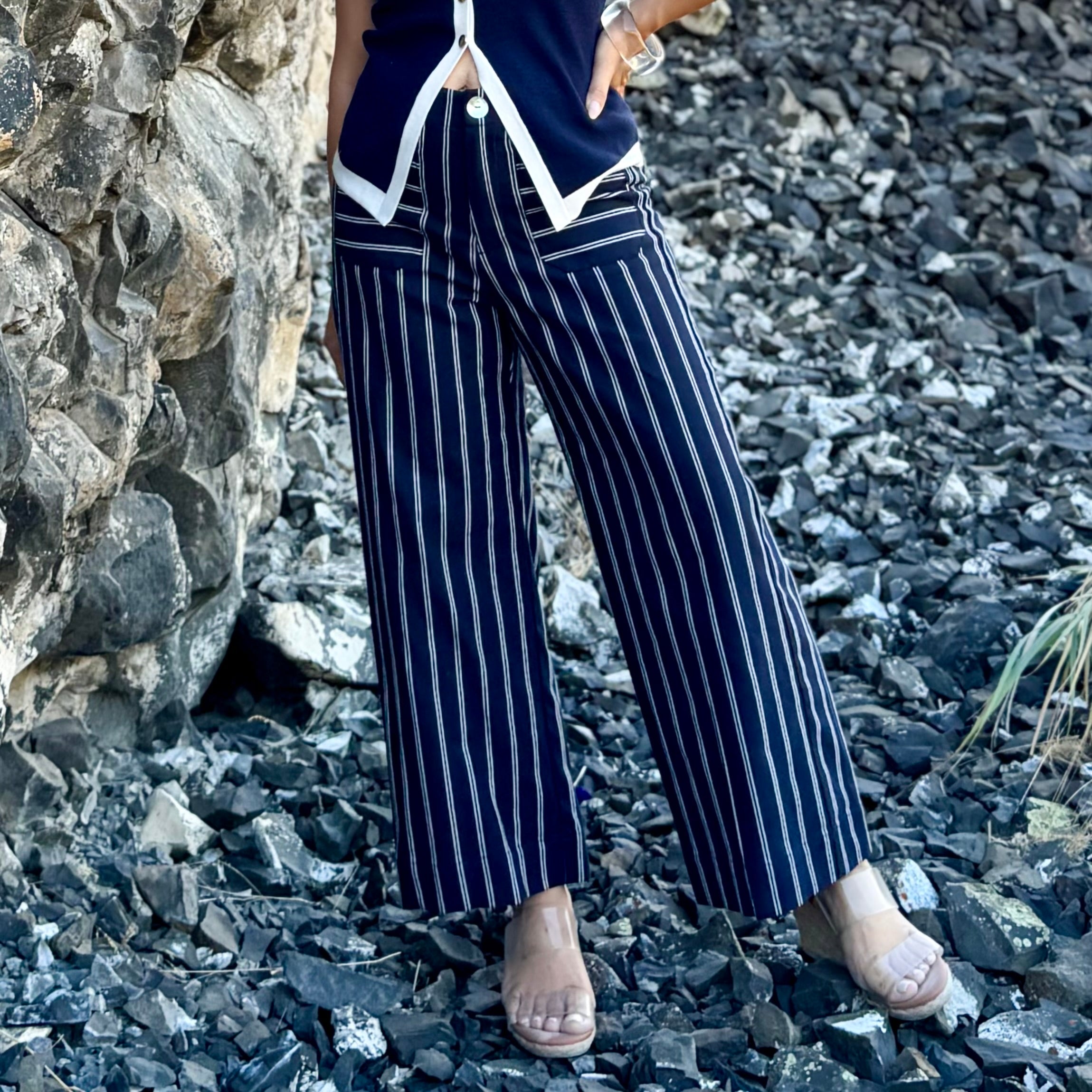 Harbor Stripe Wide-Leg Pants