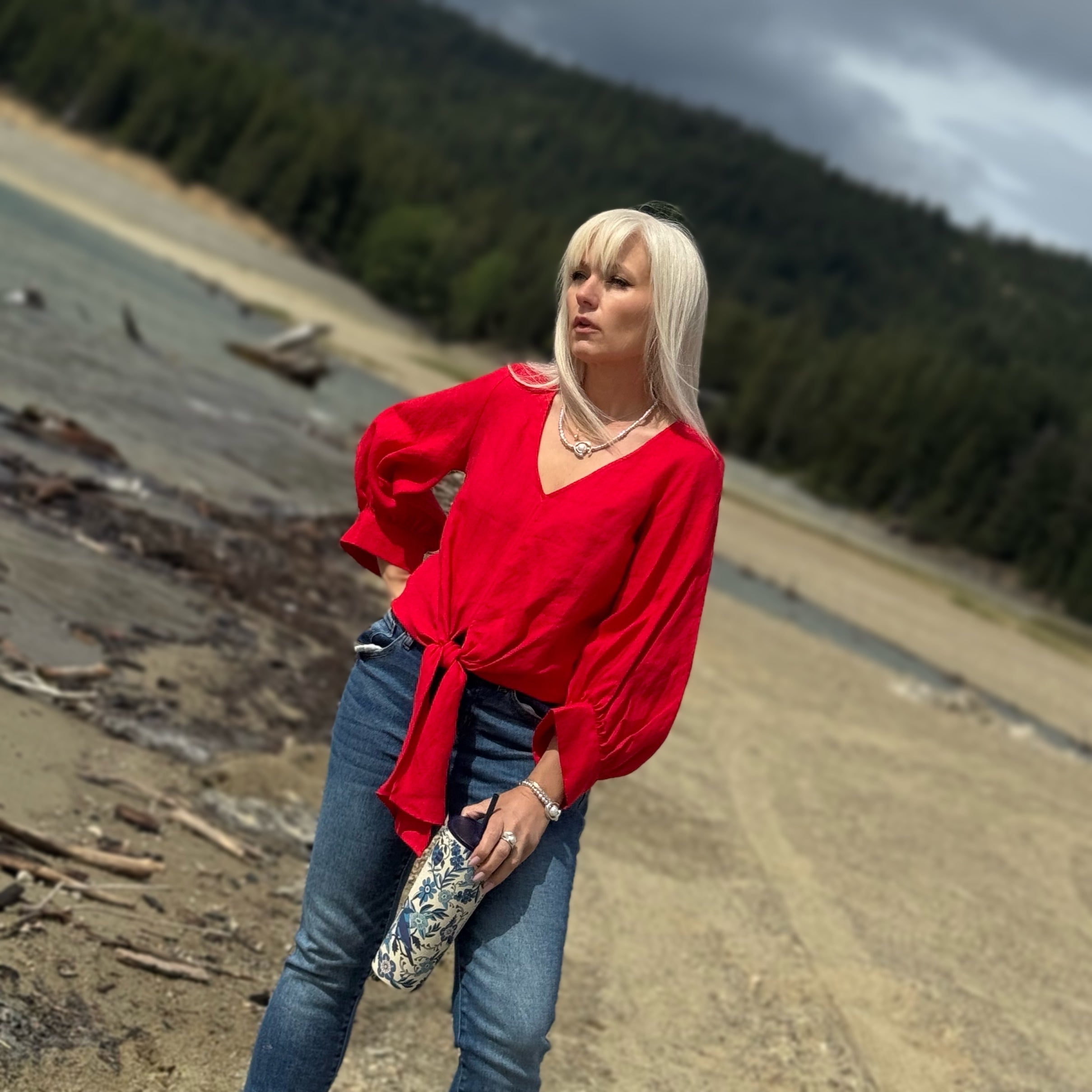 LOLIA BLOUSON SLEEVE LINEN TOP Ruby