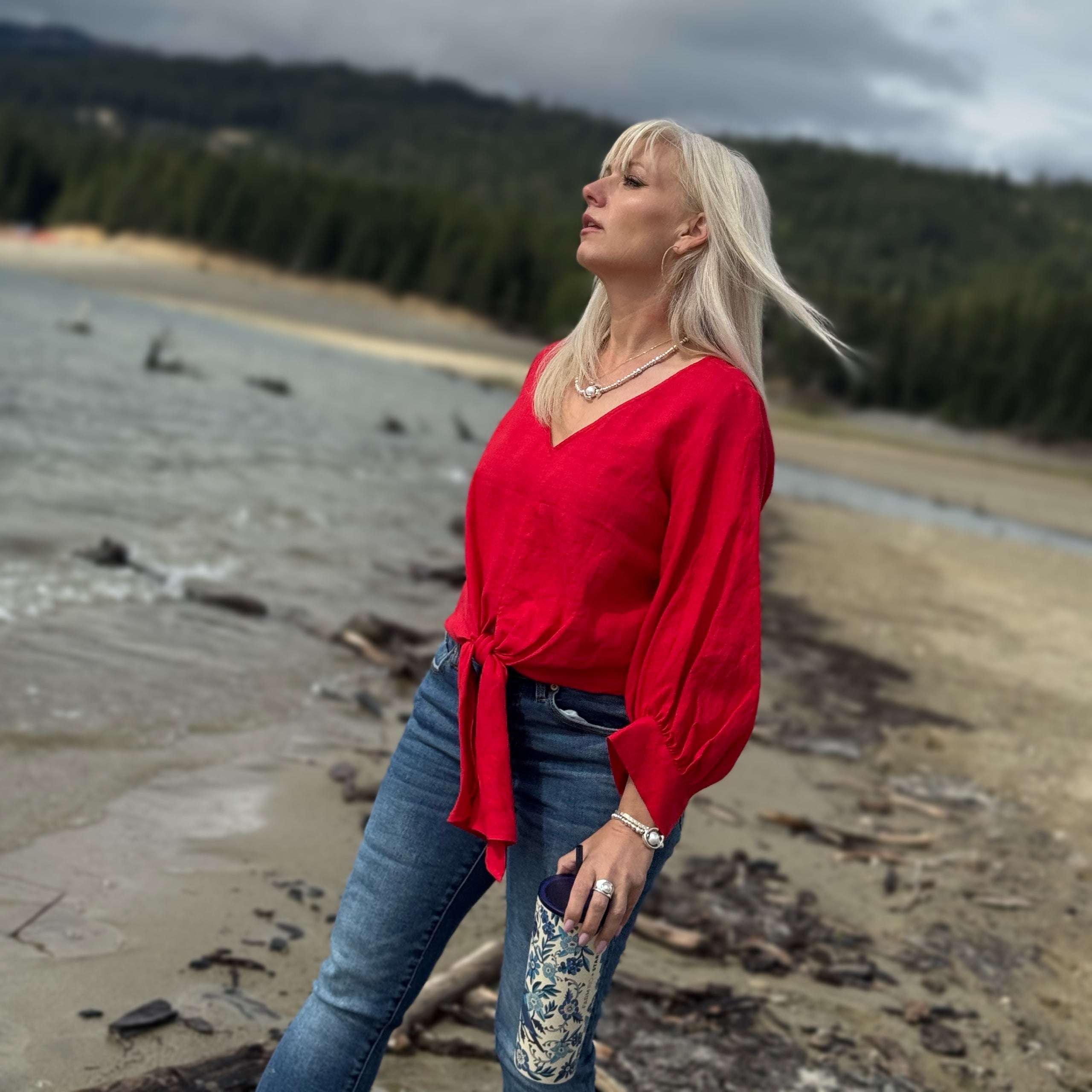 LOLIA BLOUSON SLEEVE LINEN TOP Ruby