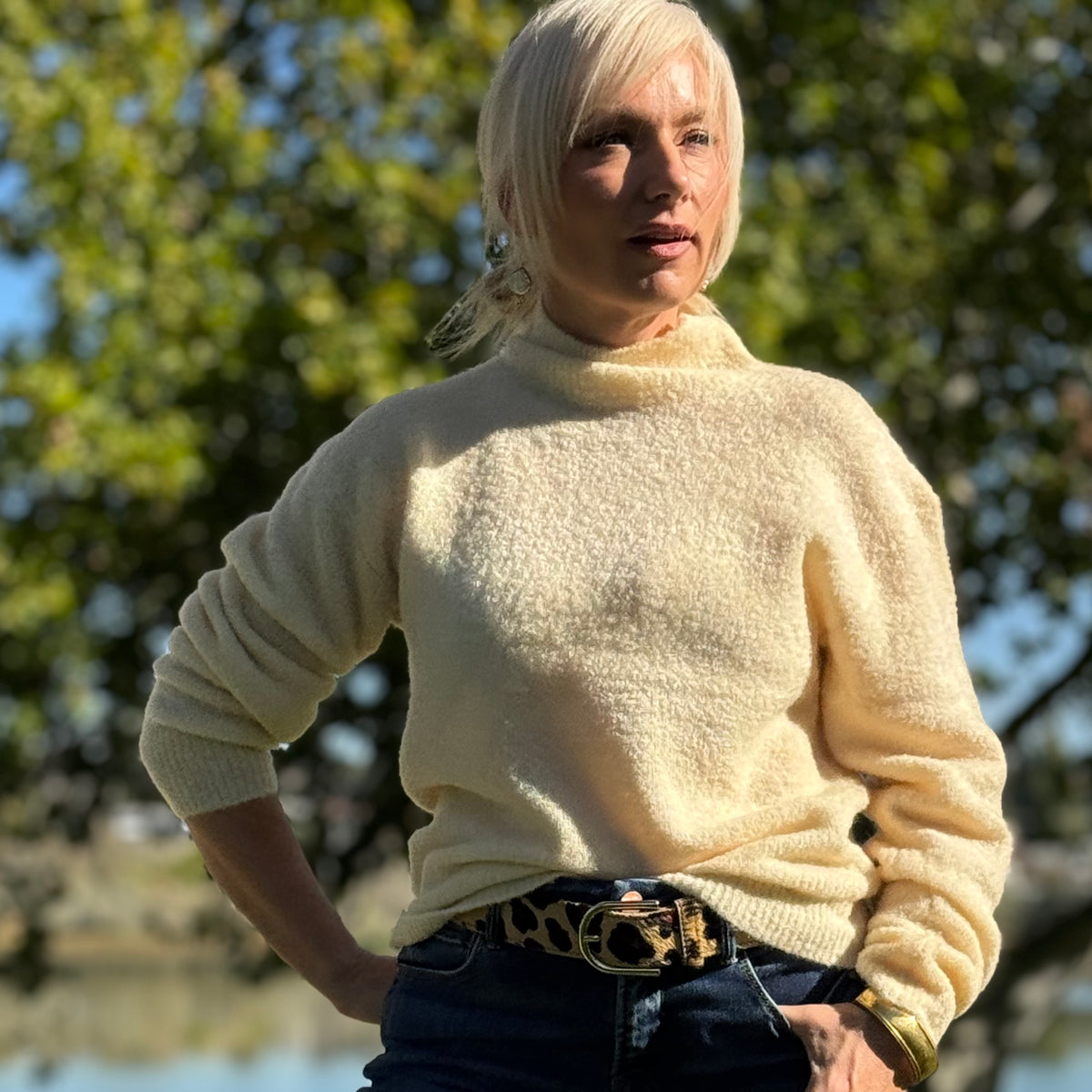 Mock Neck Boucle Sweater