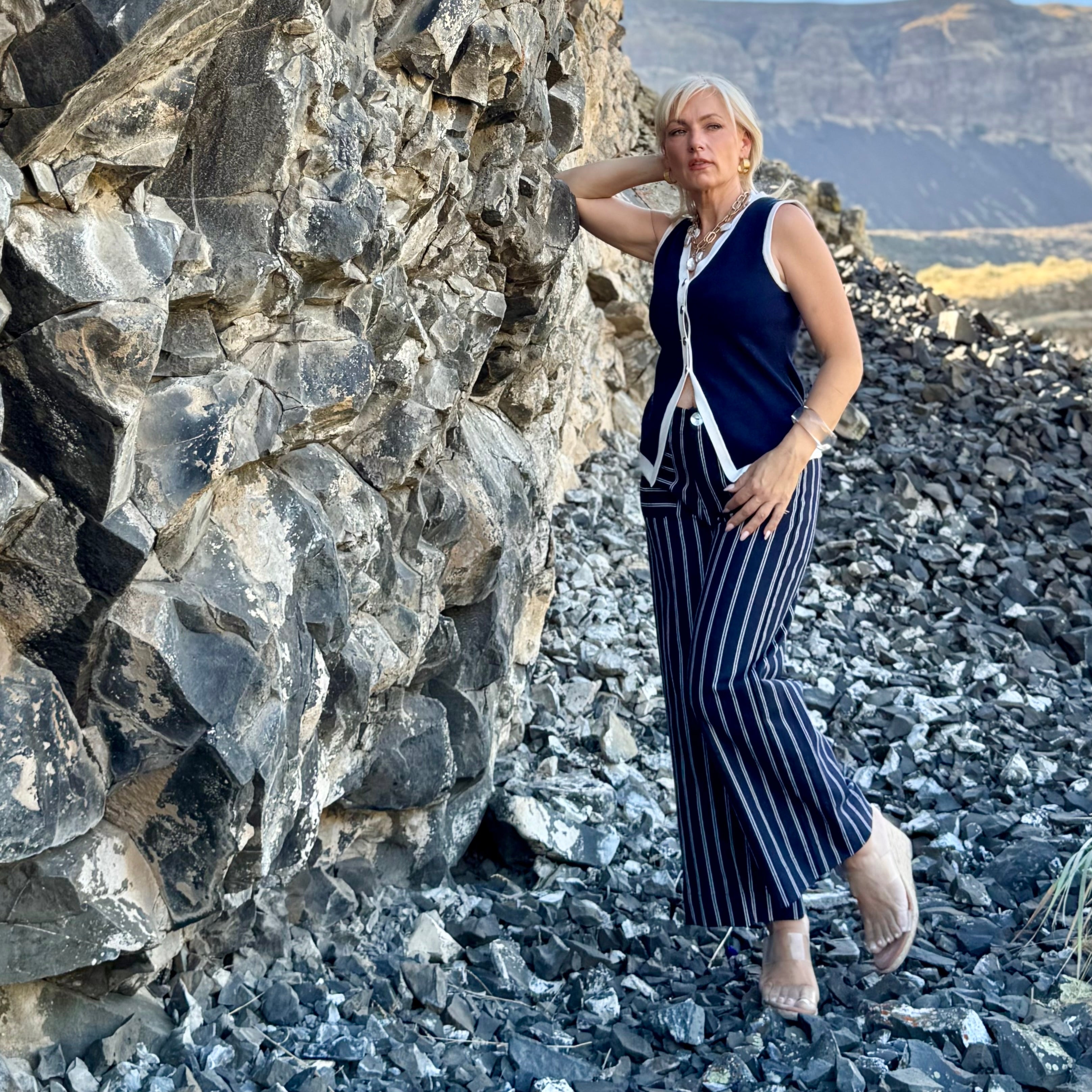 Harbor Stripe Wide-Leg Pants