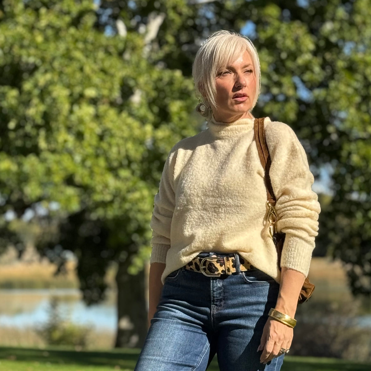 Mock Neck Boucle Sweater