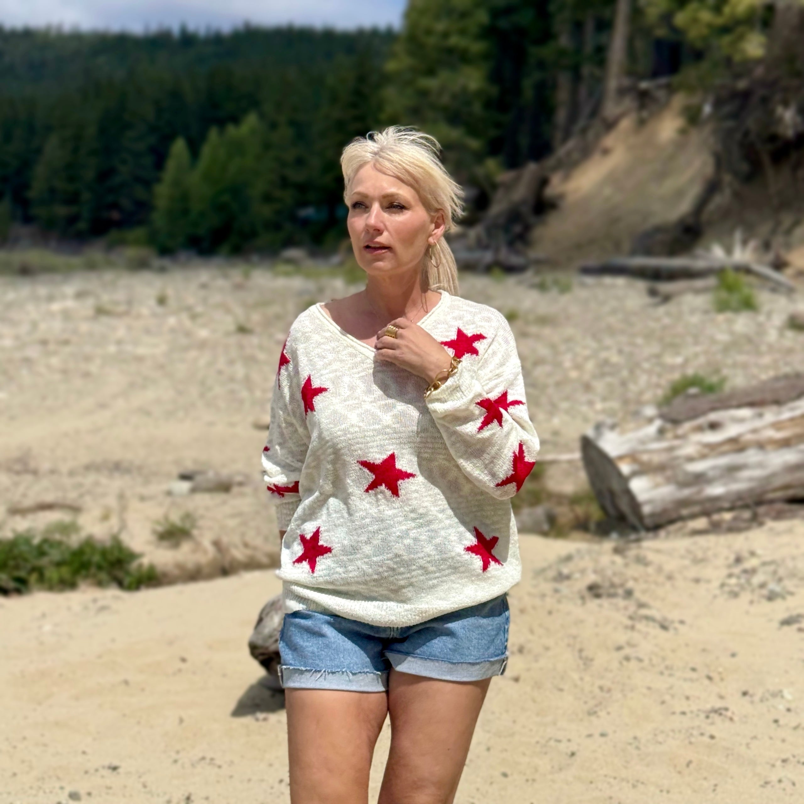 Star Lightweight Sweater Red