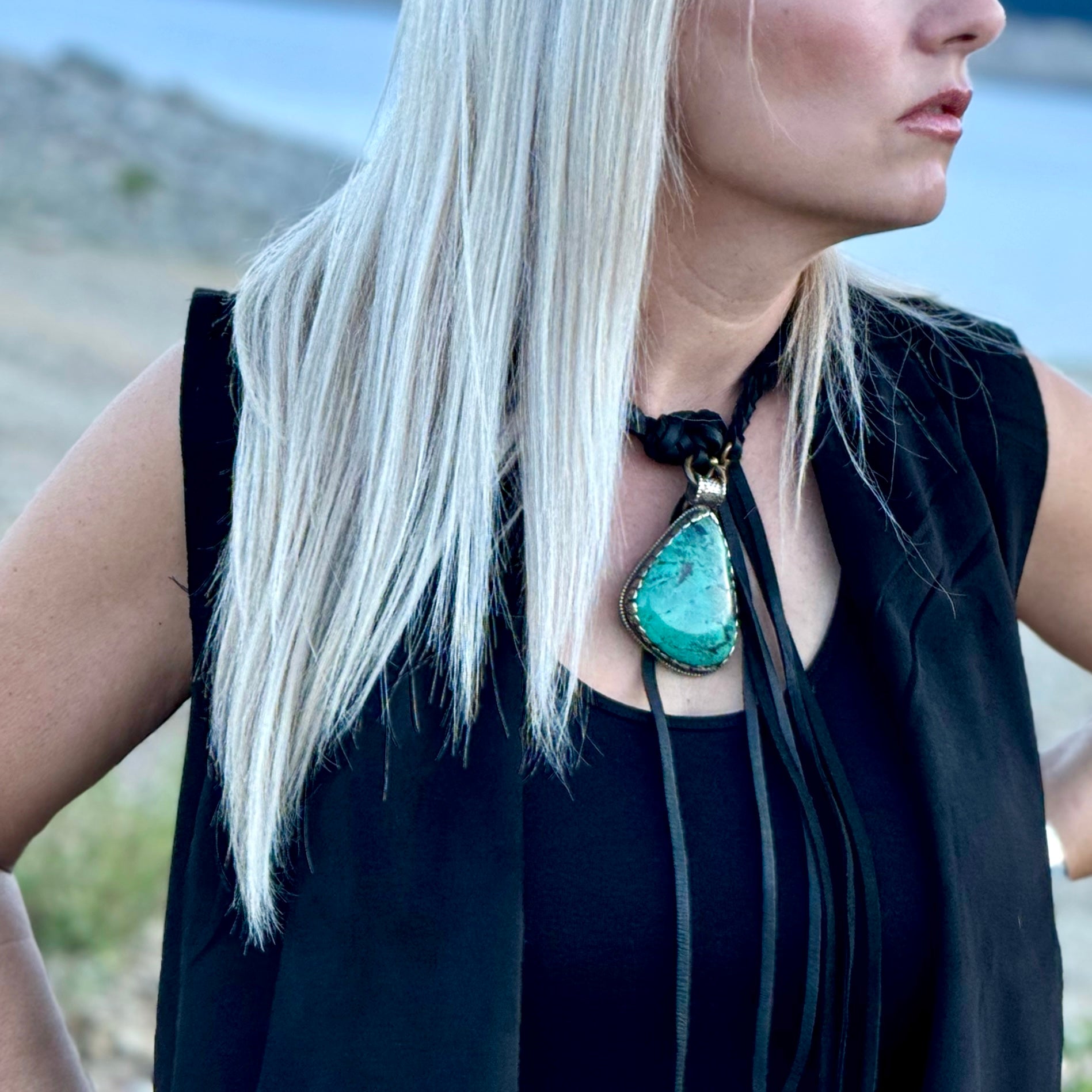 Turquoise Leather Necklace