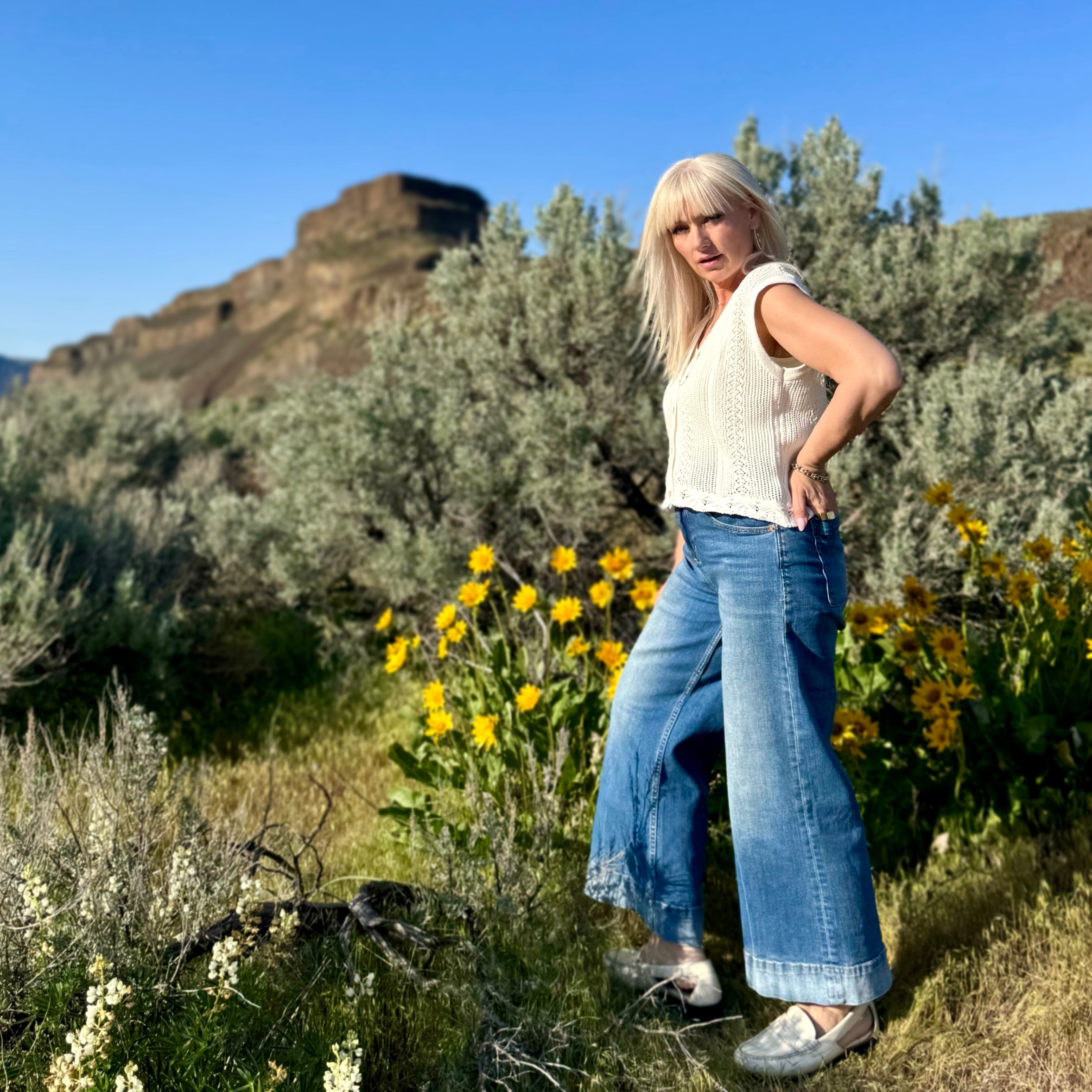 AUDREY WIDE LEG JEAN Lagoon