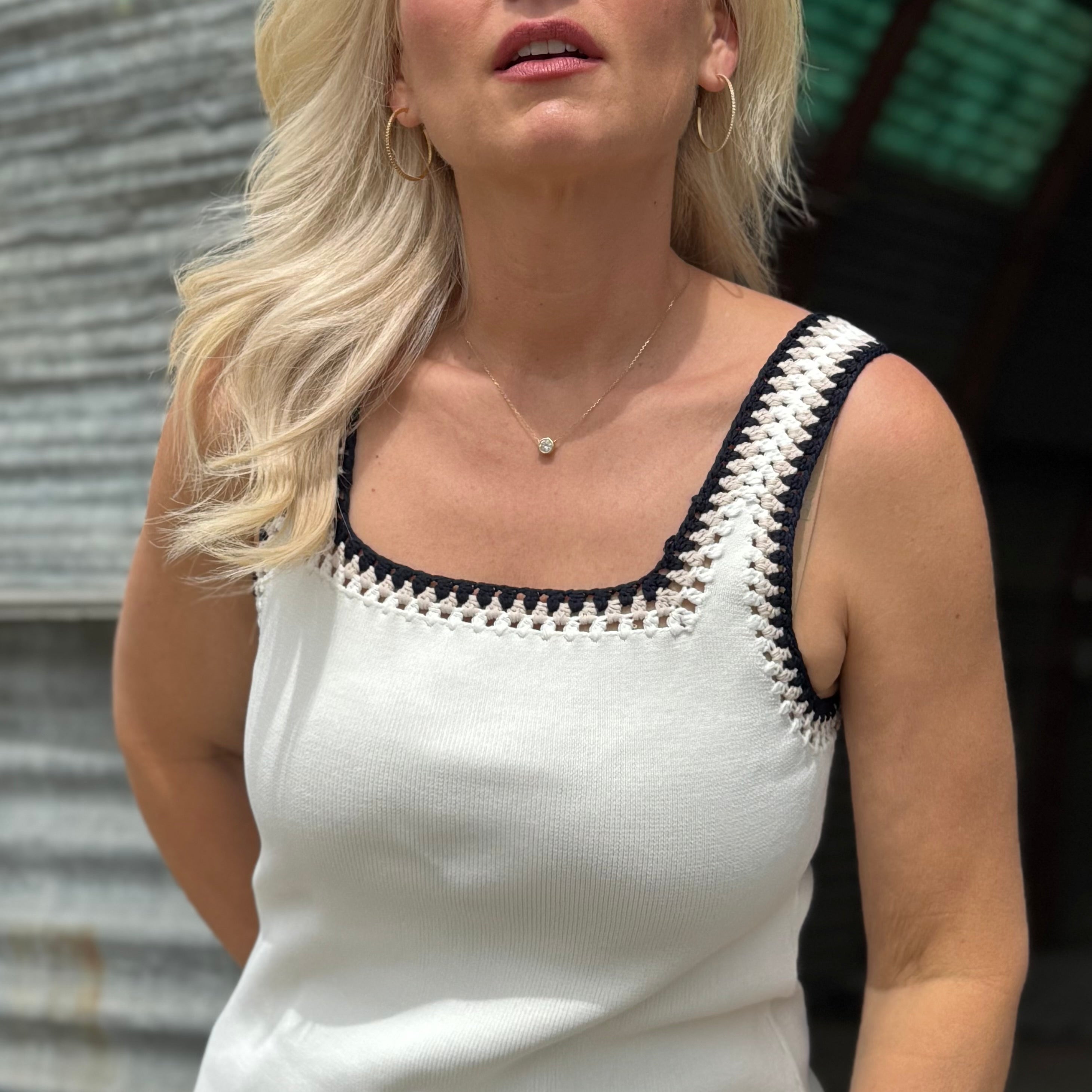 Monaco Muse Crochet Trim Tank Ivory