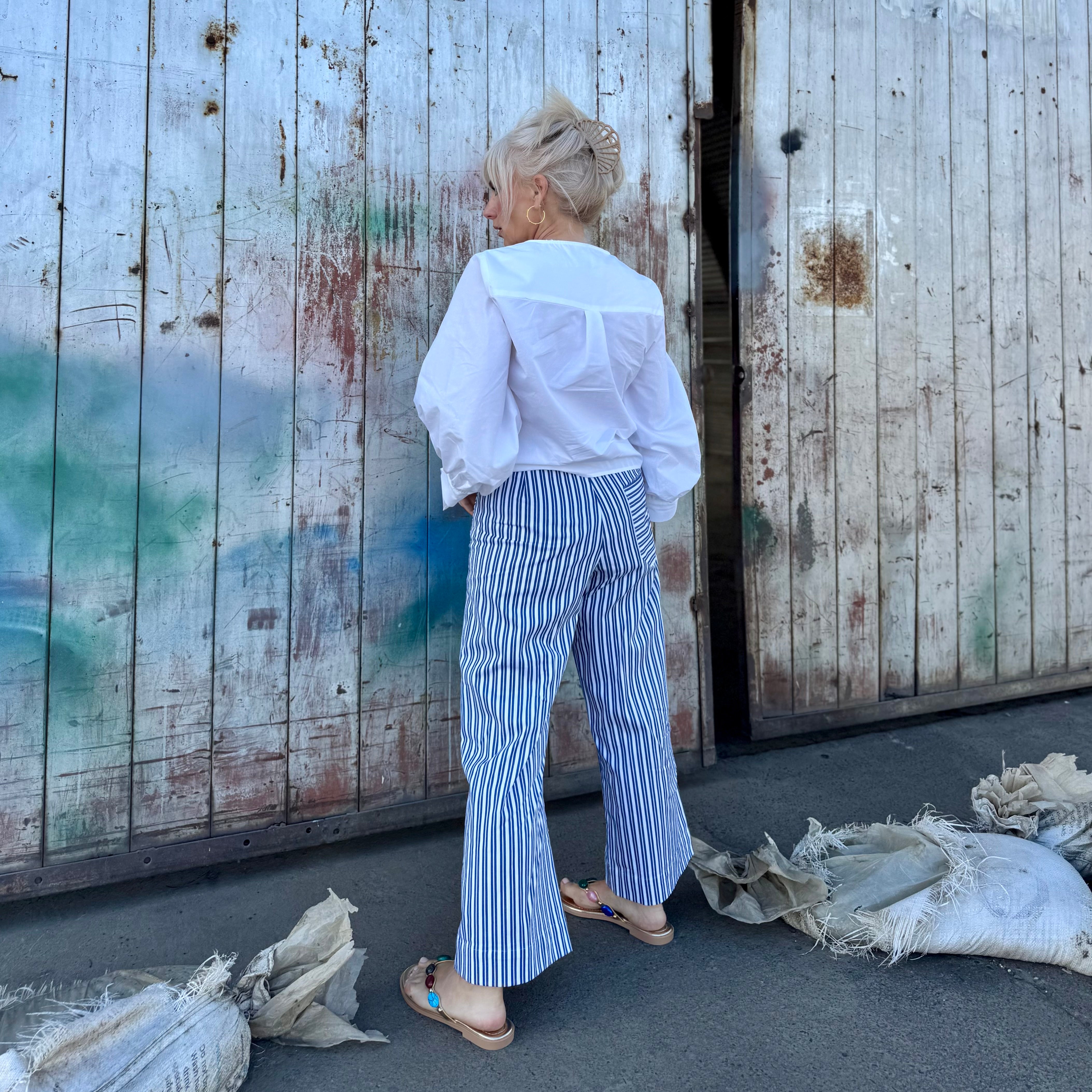 Stripe Cropped Wide-Leg Pants