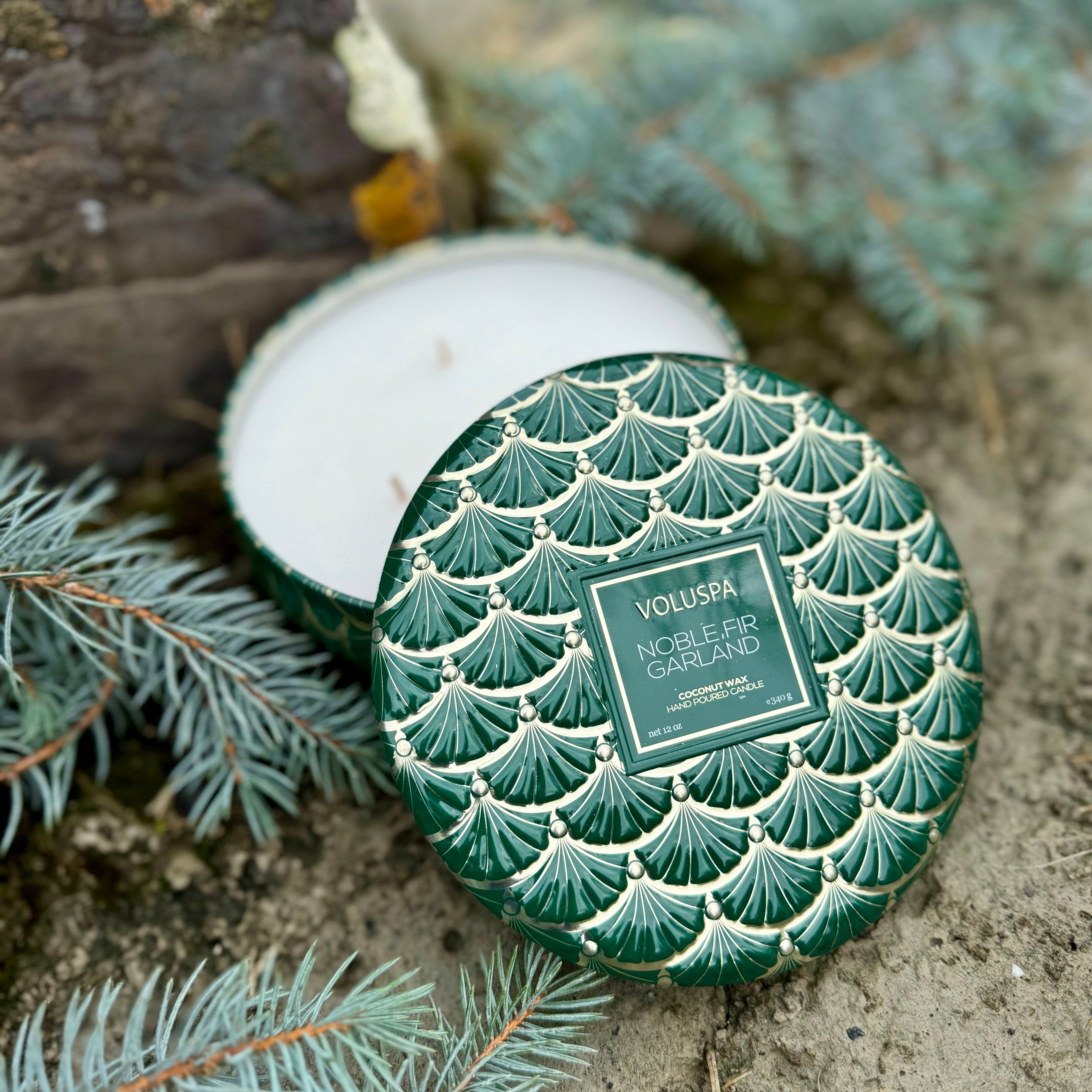 NOBLE FIR GARLAND 3 WICK TIN CANDLE