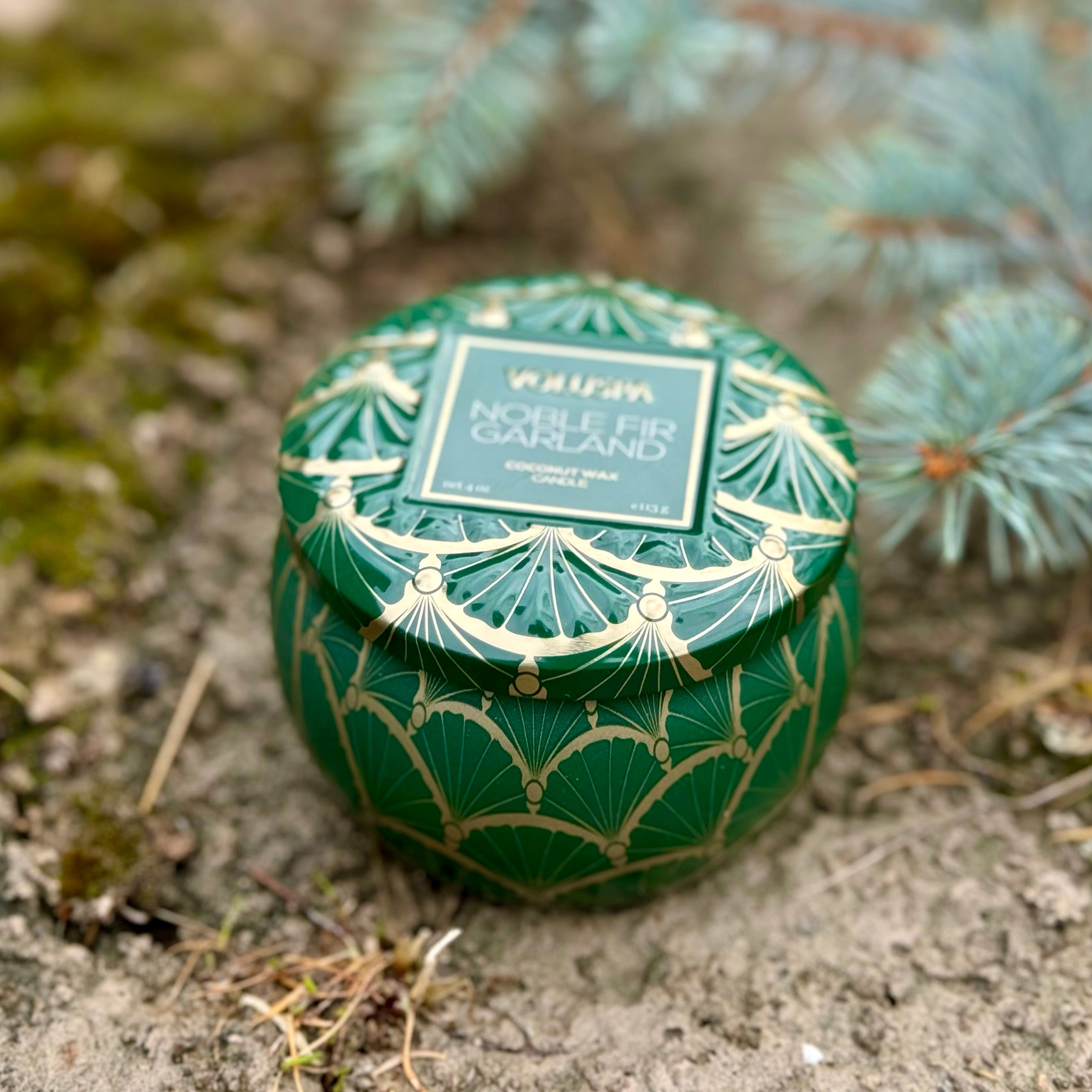 NOBLE FIR GARLAND MINI TIN CANDLE