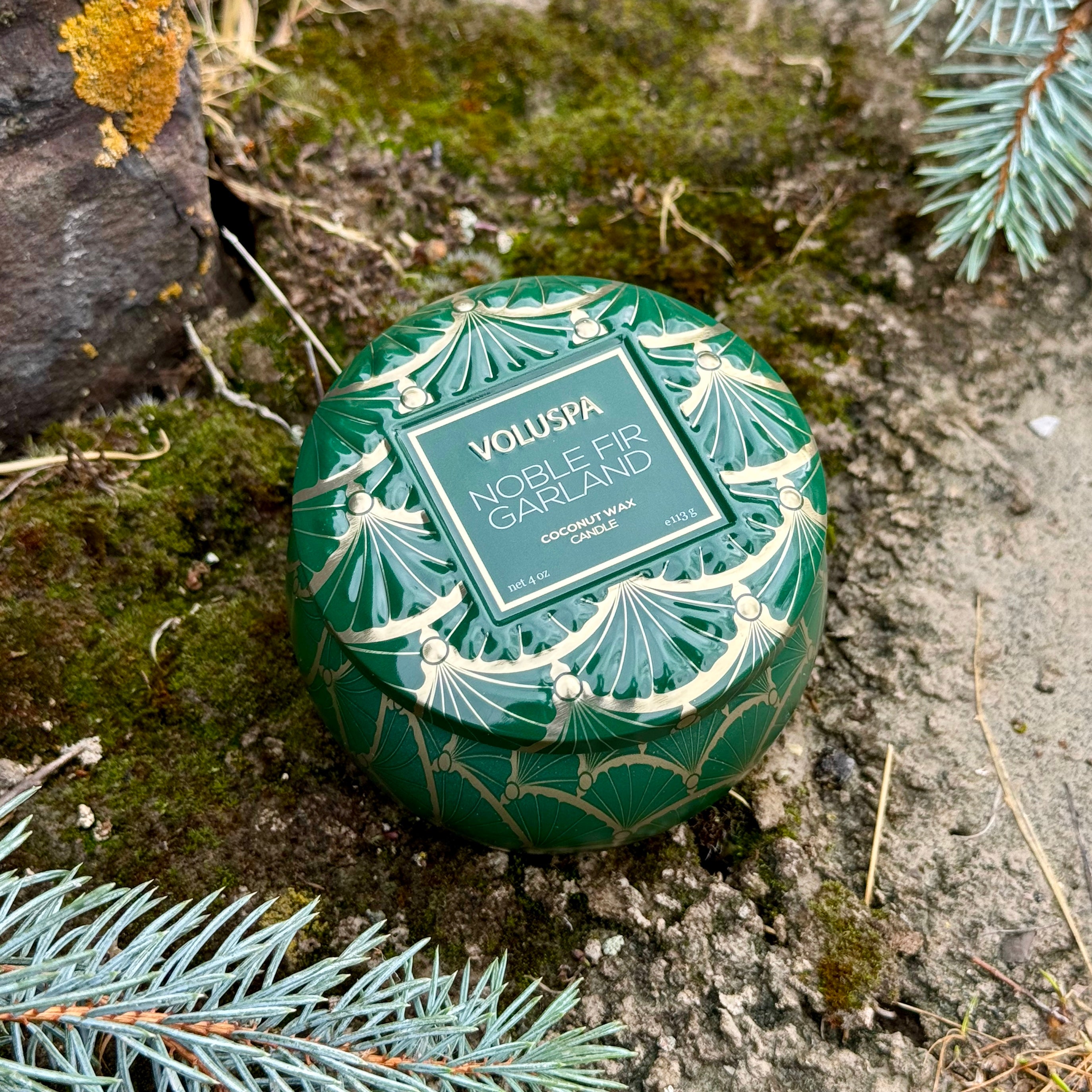 NOBLE FIR GARLAND MINI TIN CANDLE