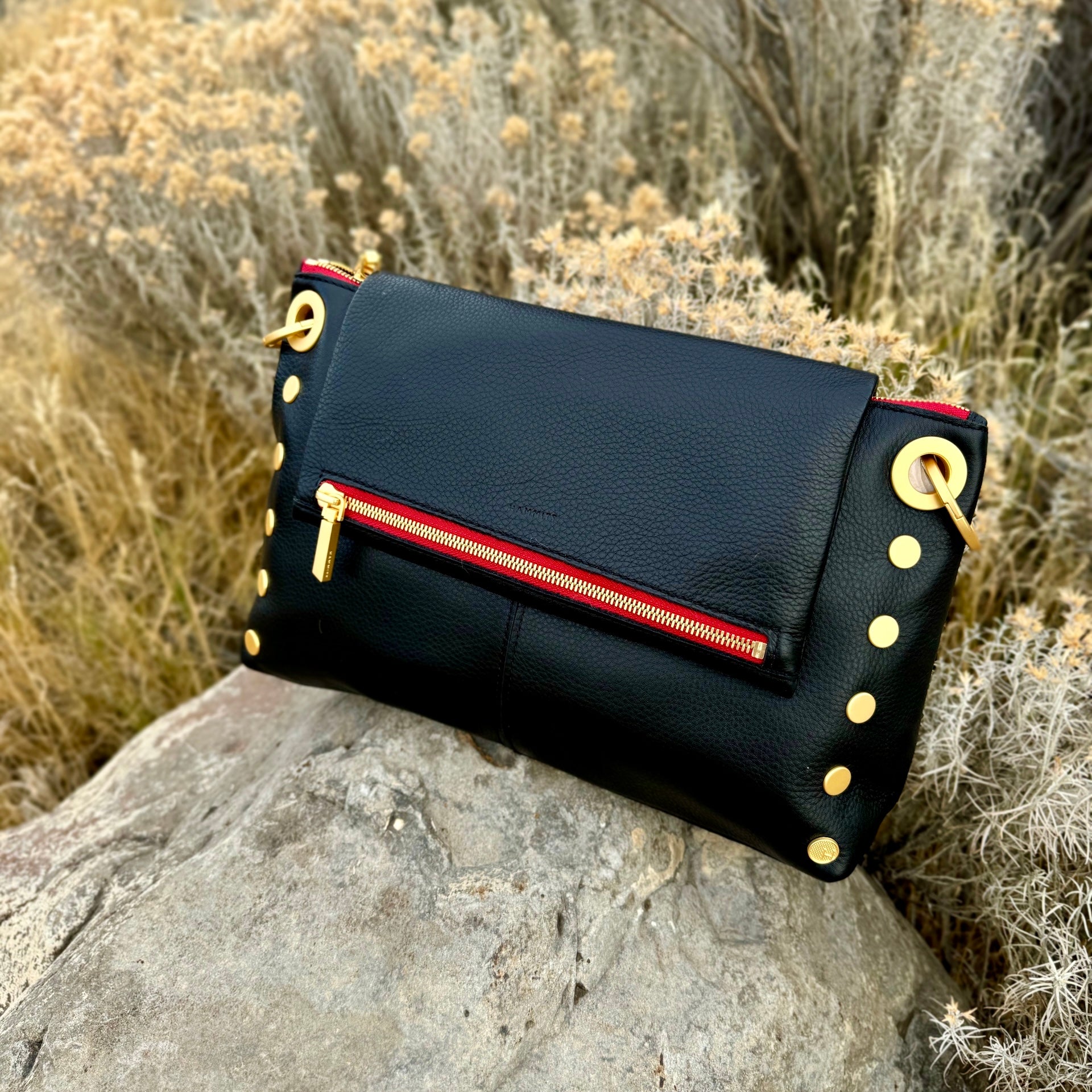 Hammitt VIP Grand Black/Brushed Gold Red Zip