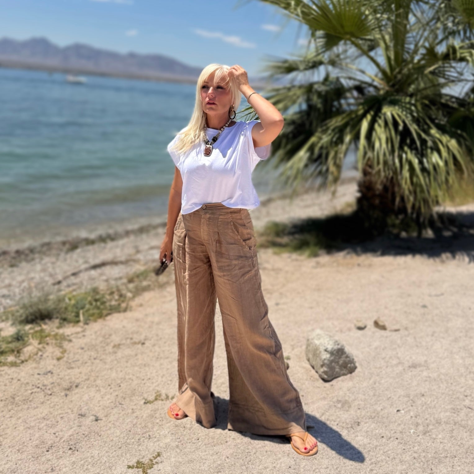 Emerson Wide Linen Pant Camel