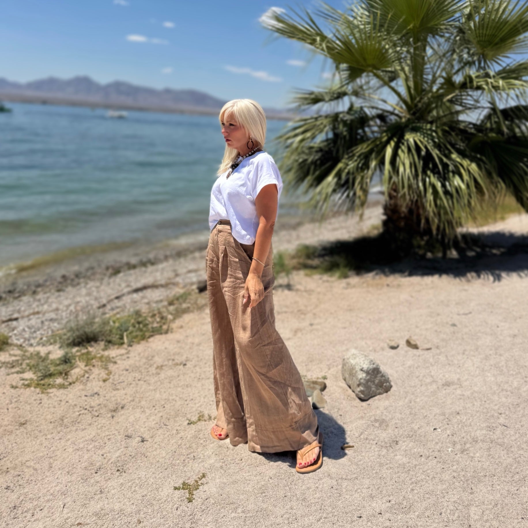 Emerson Wide Linen Pant Camel