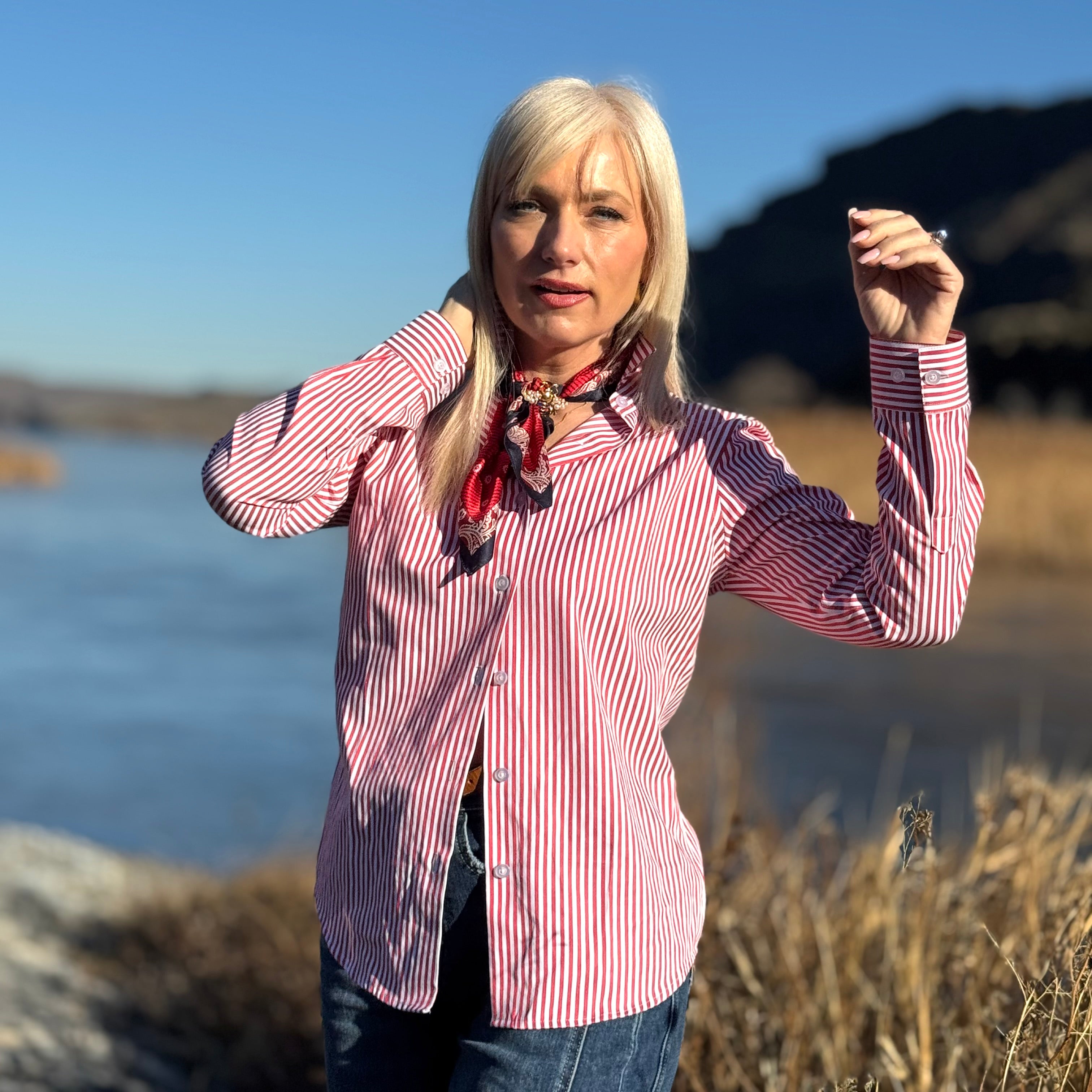 Cabana Wrinkle Release Stripe Top Red