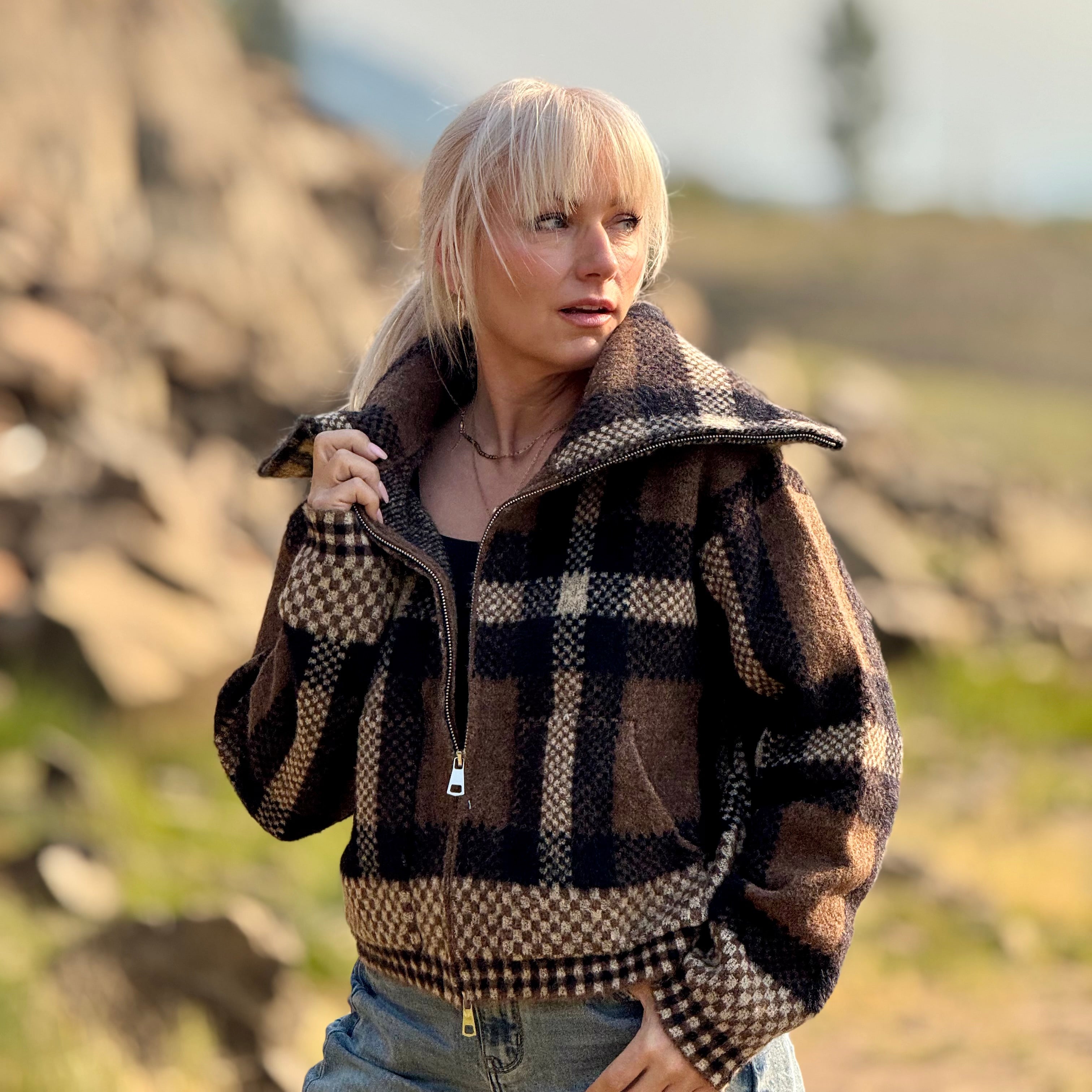 Cascade Plaid Sweater Jacket