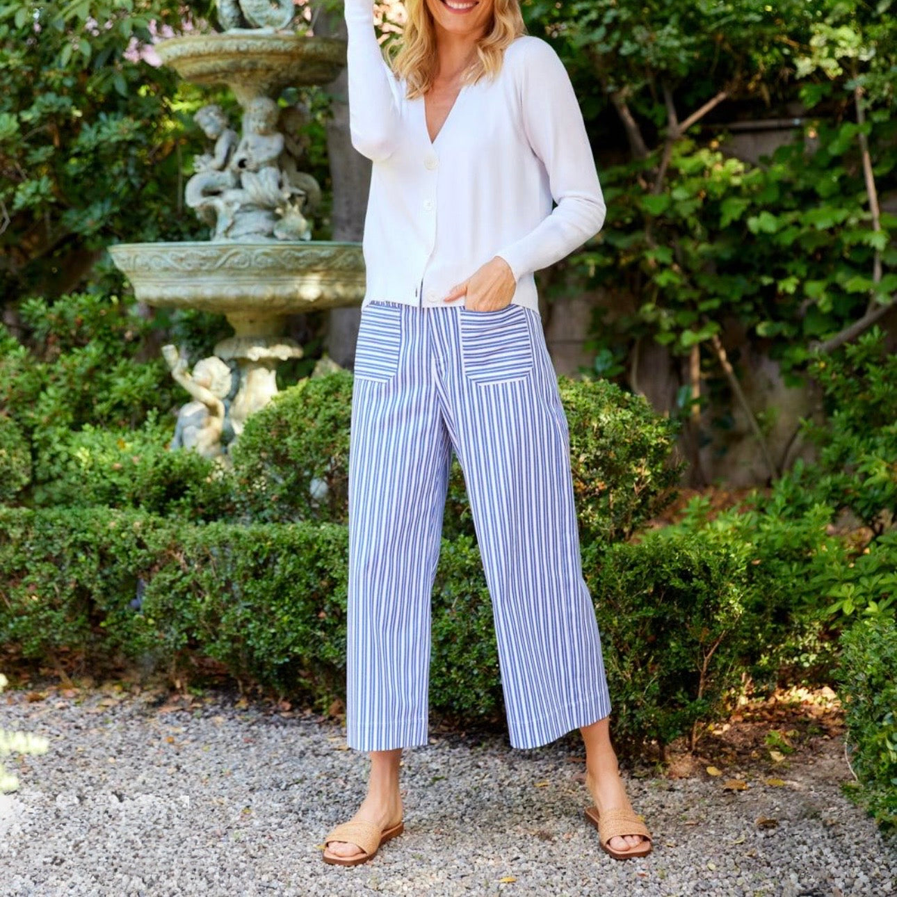 Stripe Cropped Wide-Leg Pants