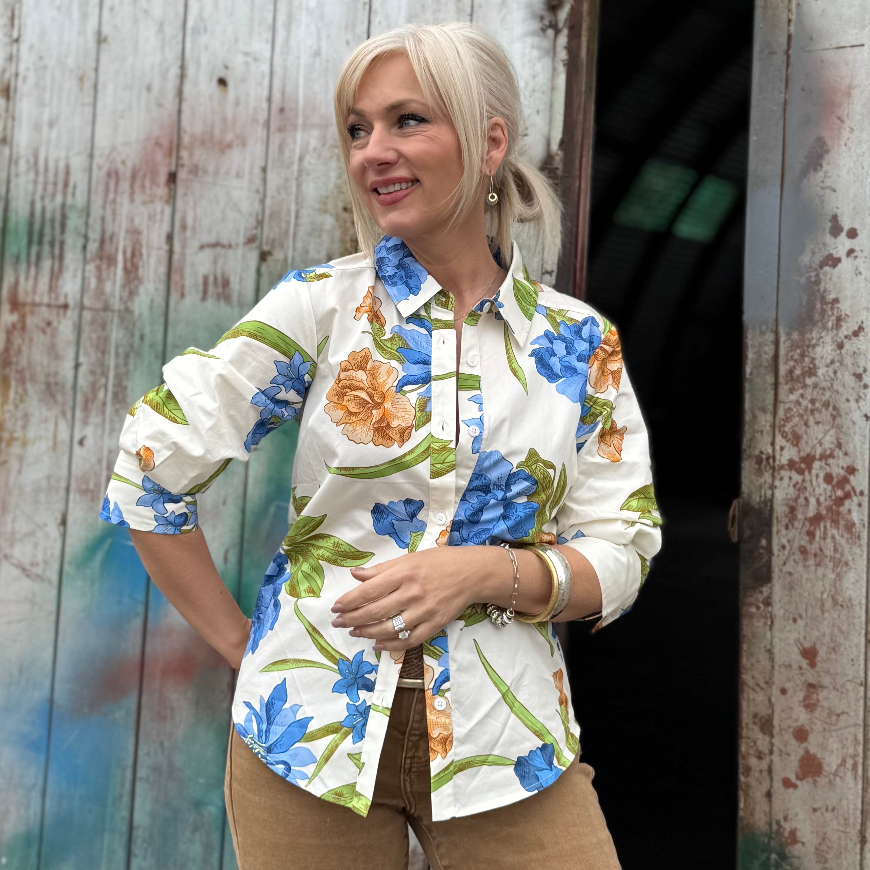 Blue Garden Button-Up