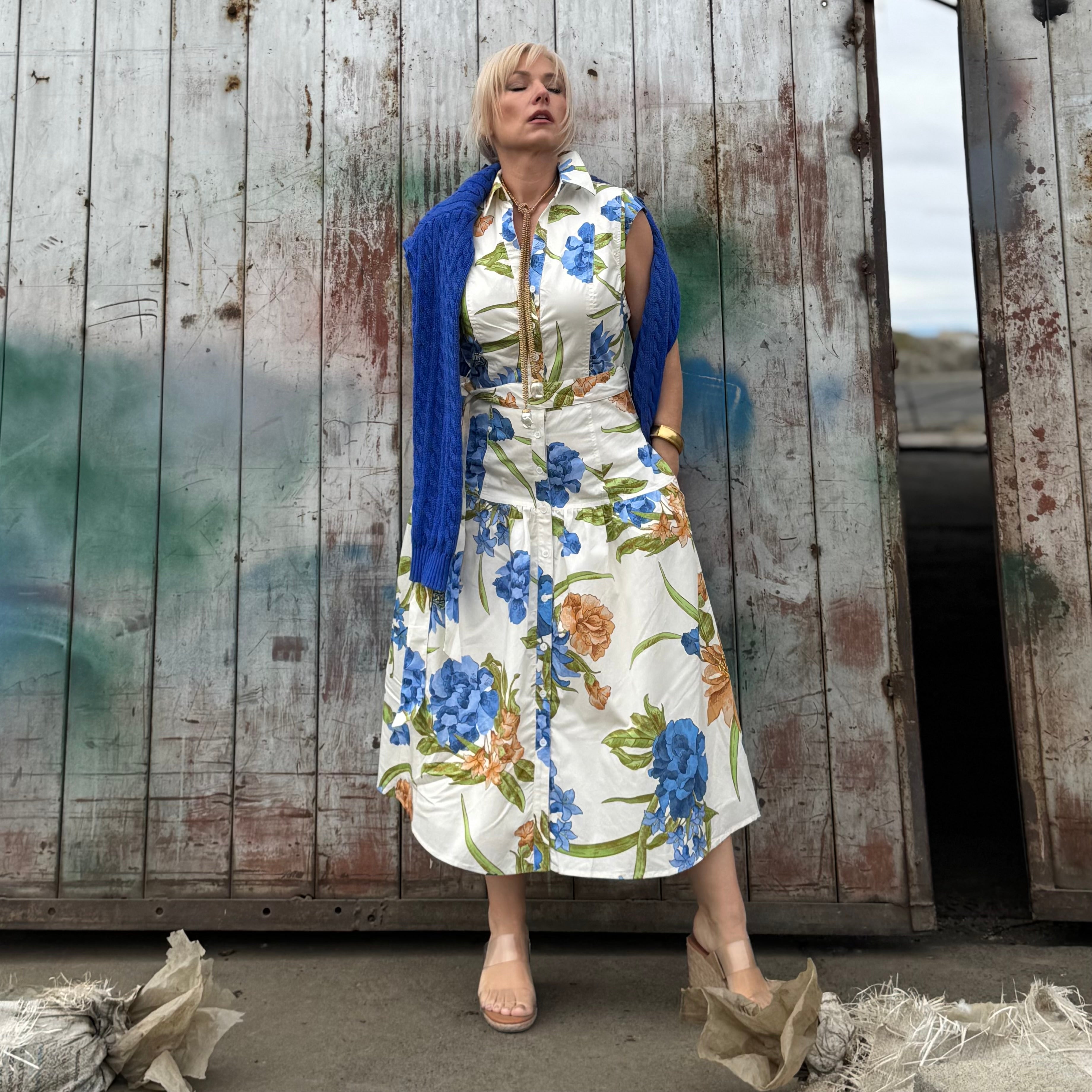 Blue Iris Garden Shirt Dress
