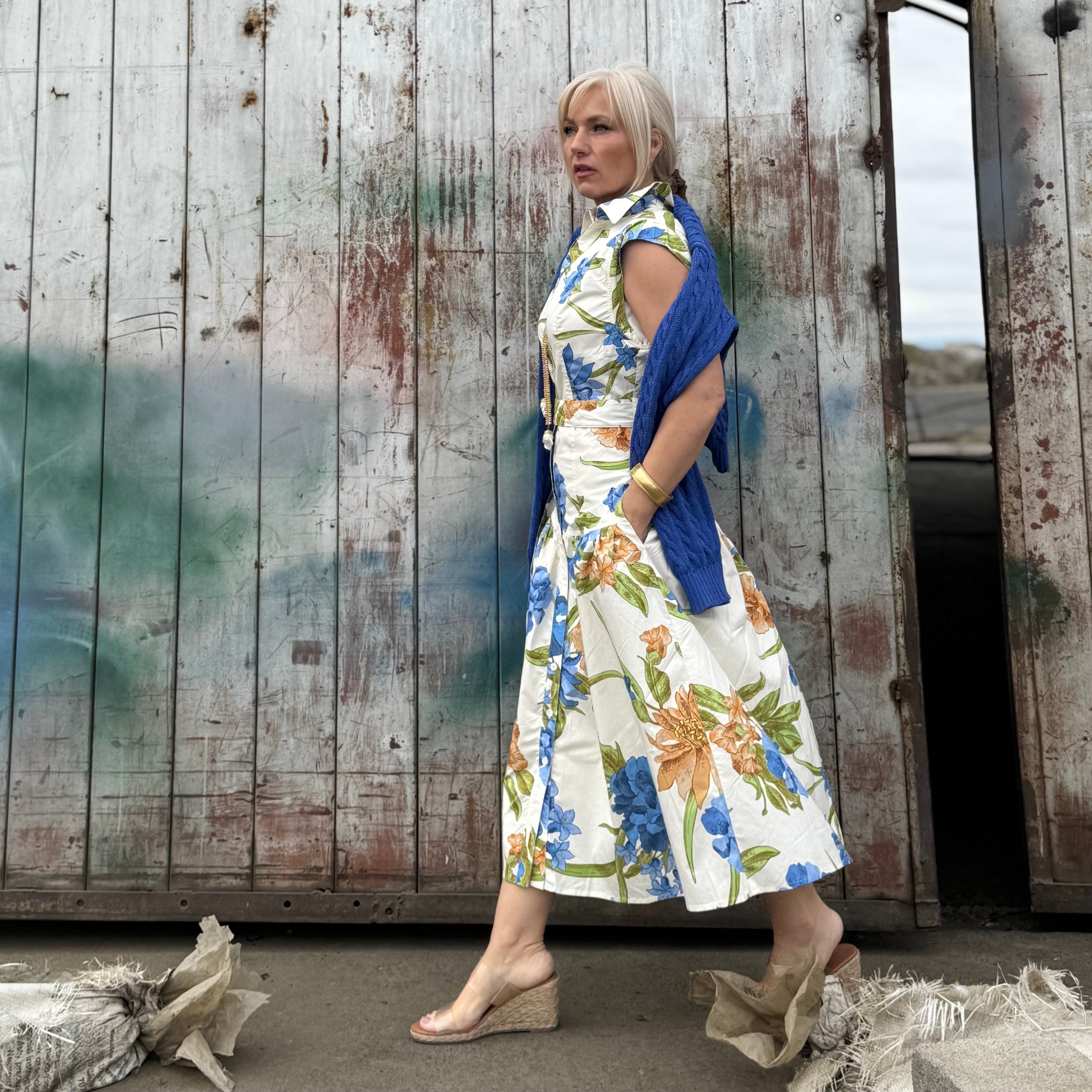 Blue Iris Garden Shirt Dress