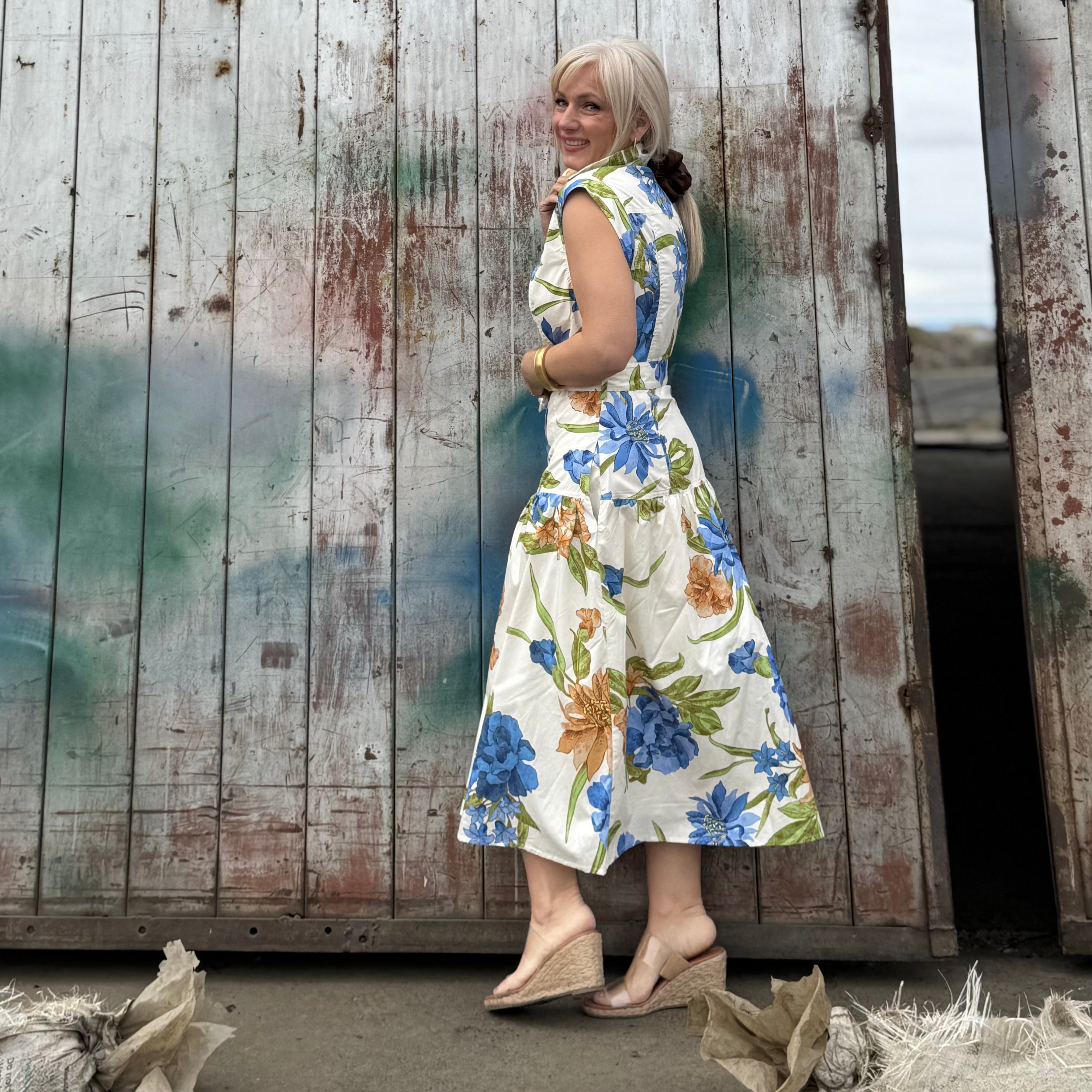 Blue Iris Garden Shirt Dress