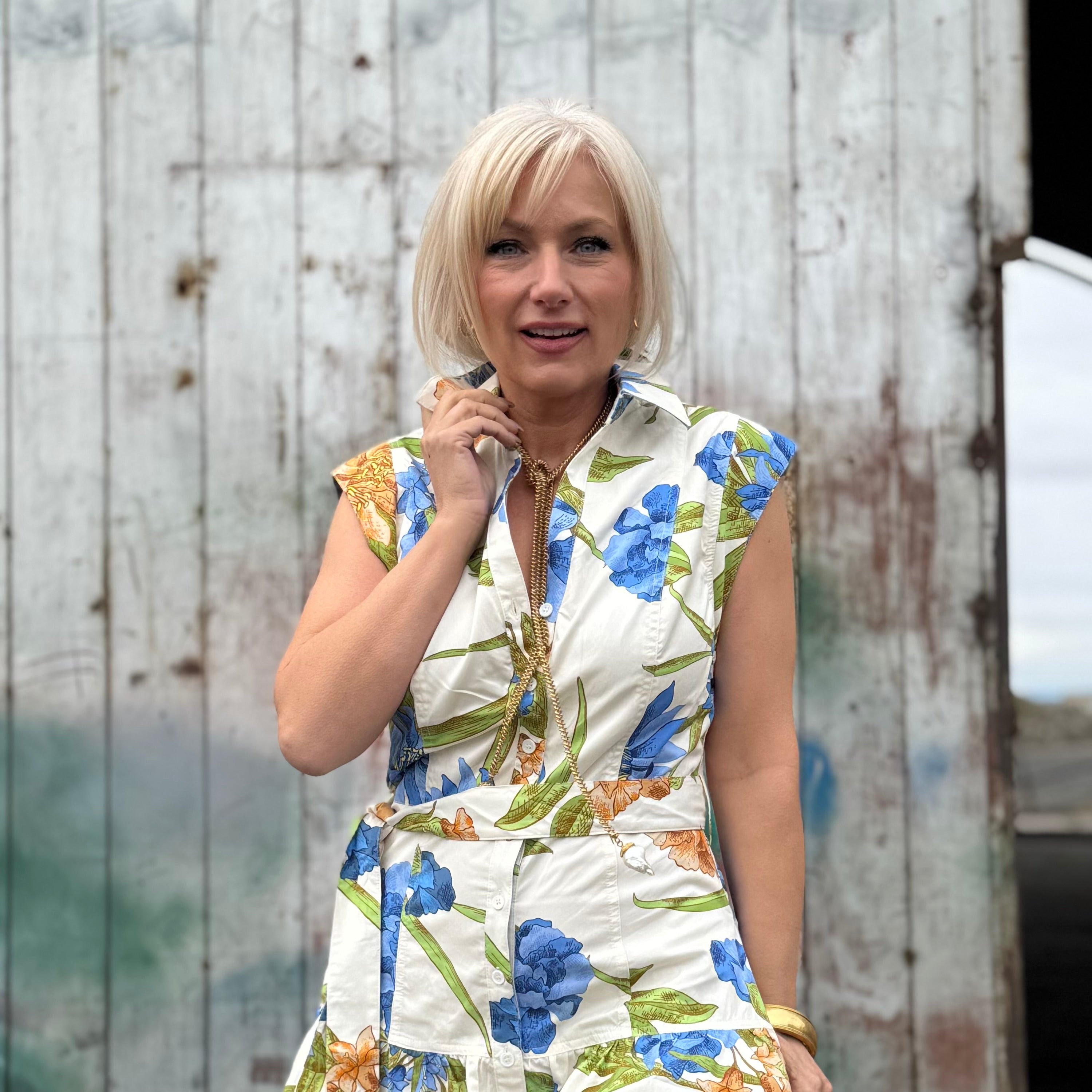 Blue Iris Garden Shirt Dress