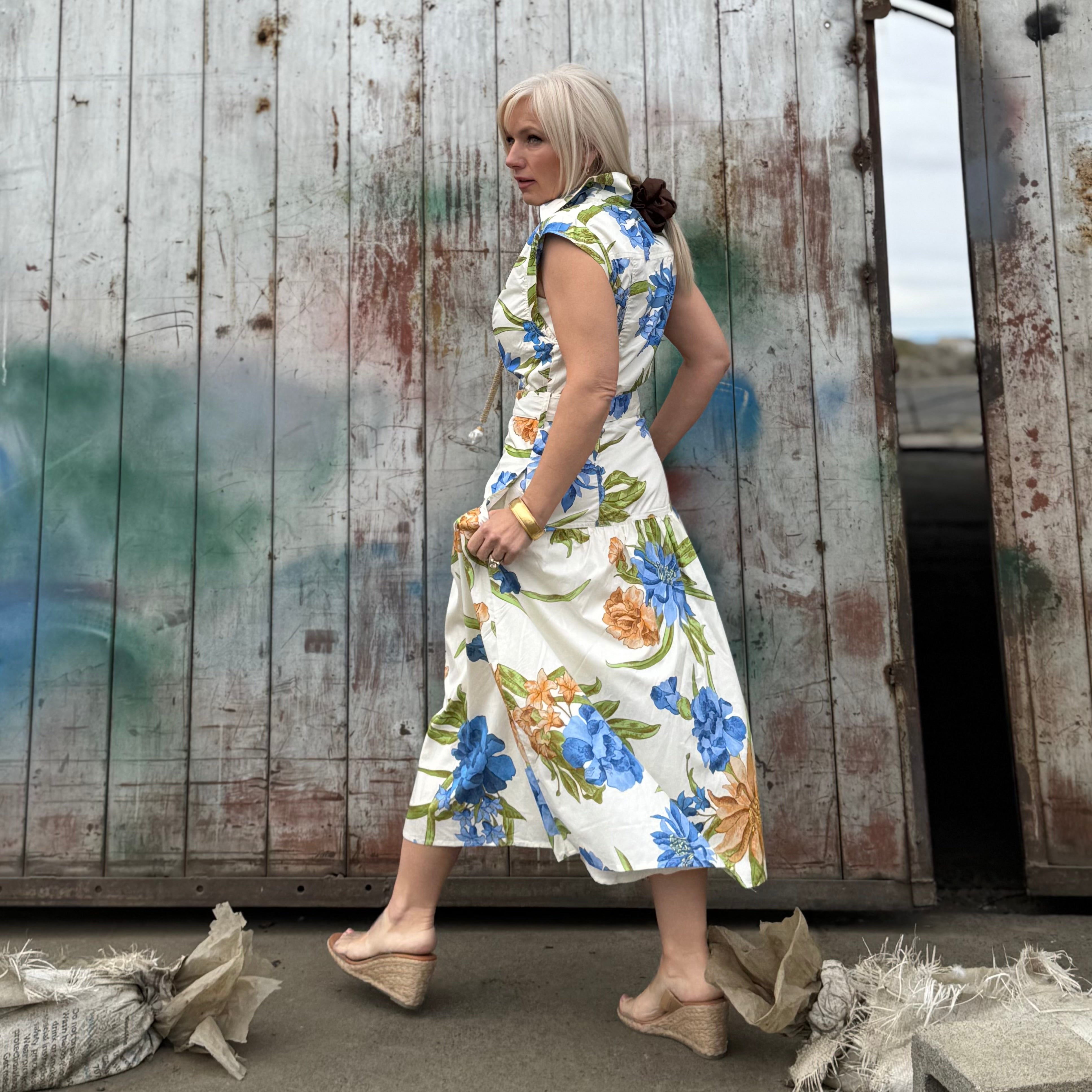 Blue Iris Garden Shirt Dress