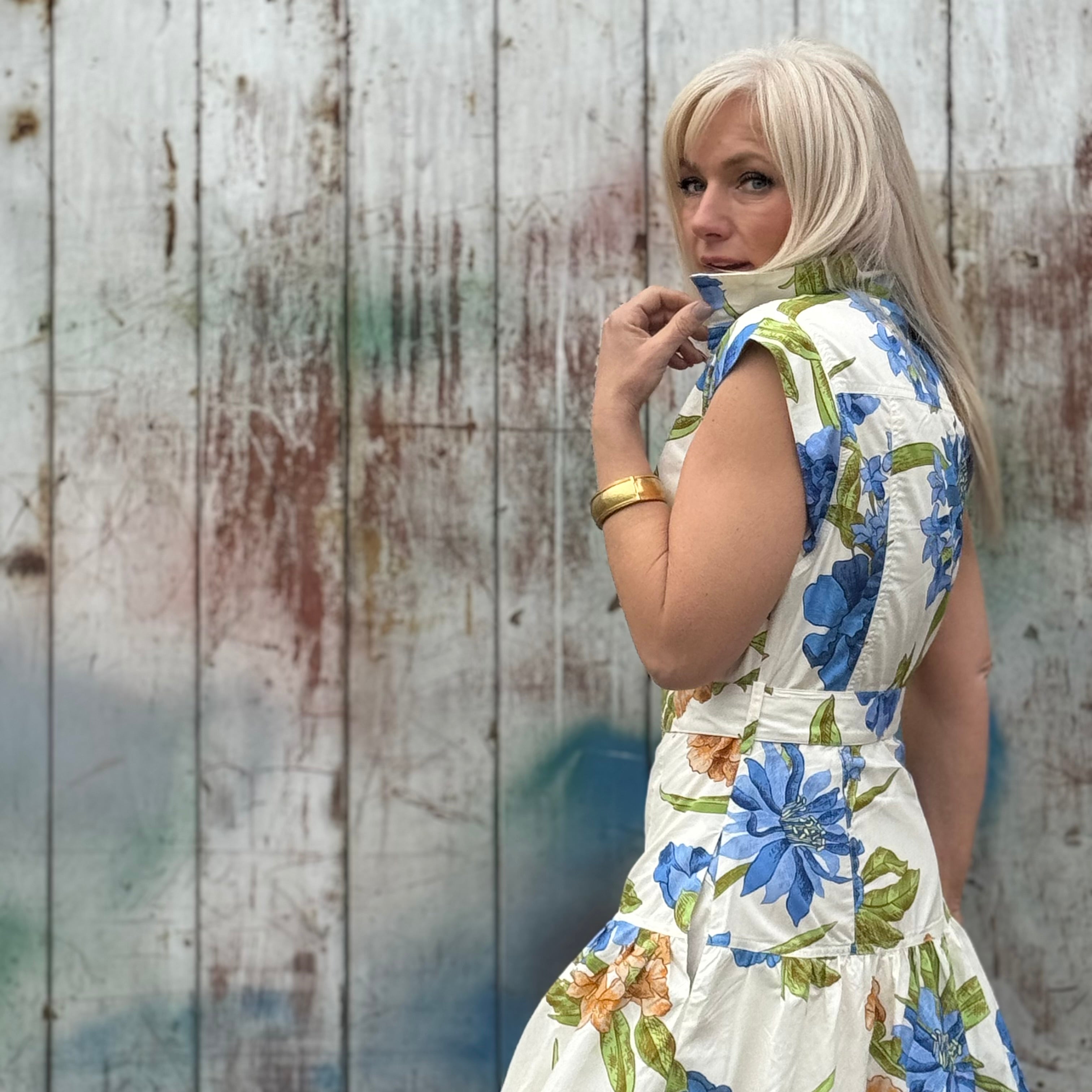 Blue Iris Garden Shirt Dress