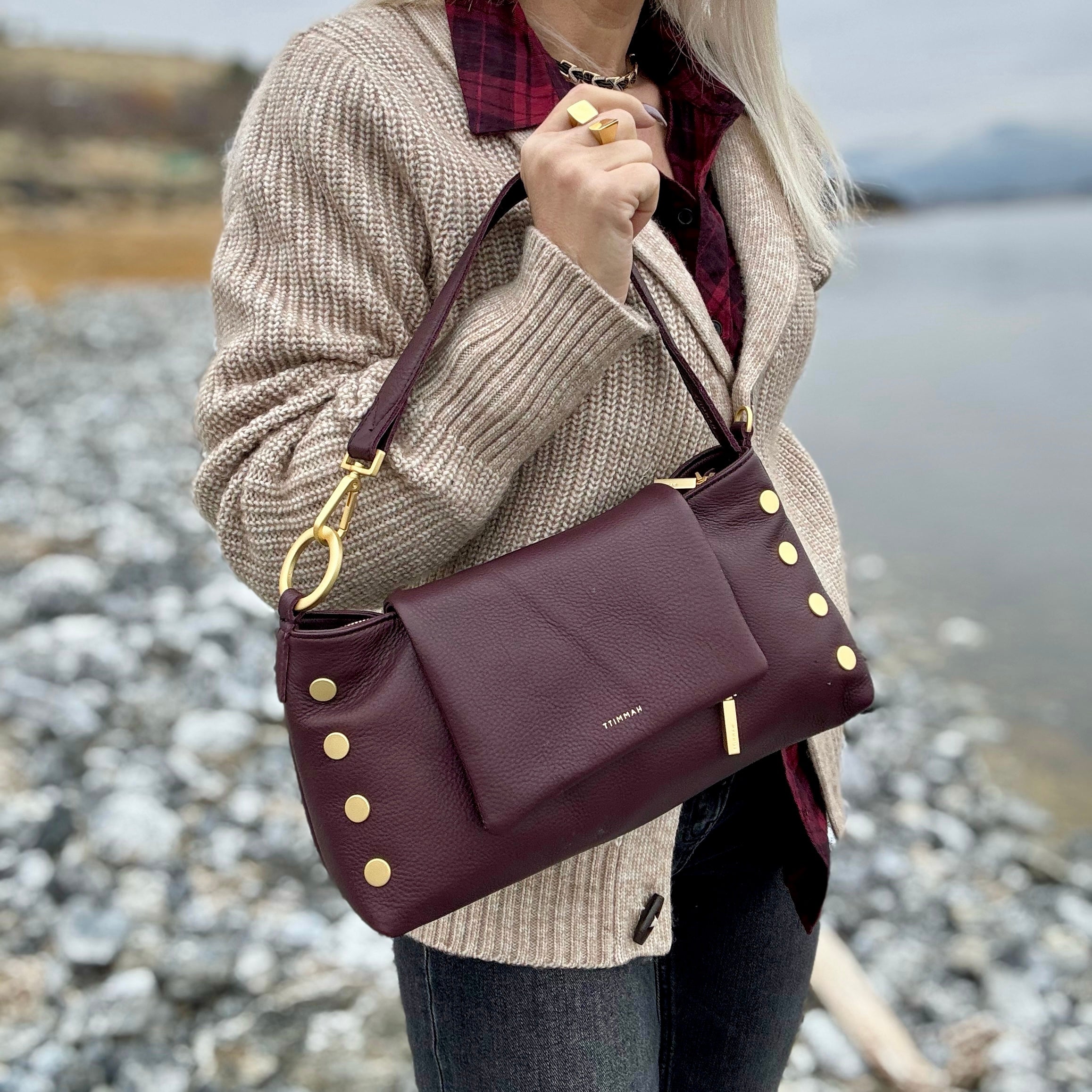 Hammitt VIP Satchel Cabernet Pebble/Brushed Gold