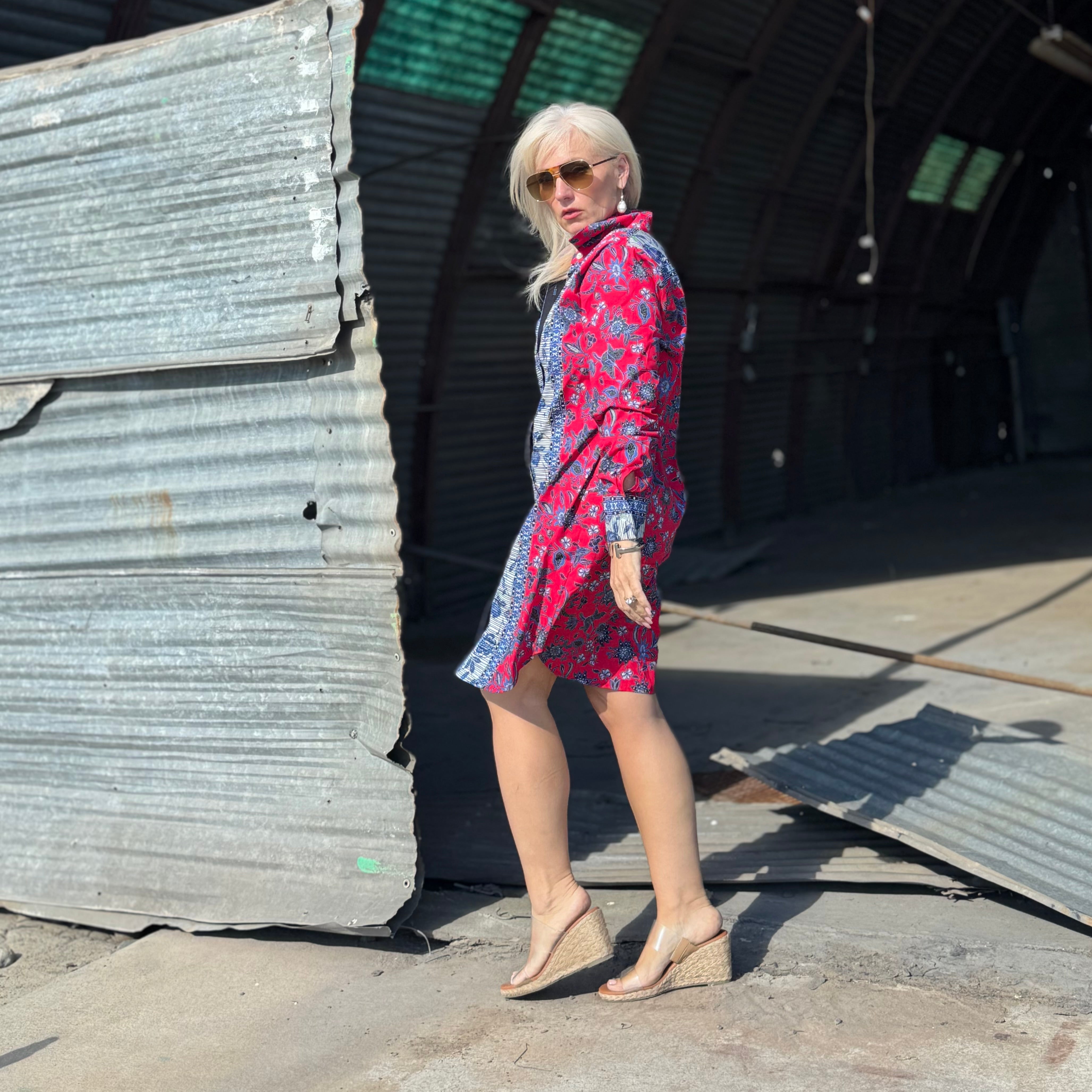 Scarlet Mosaic Button-Up Dress