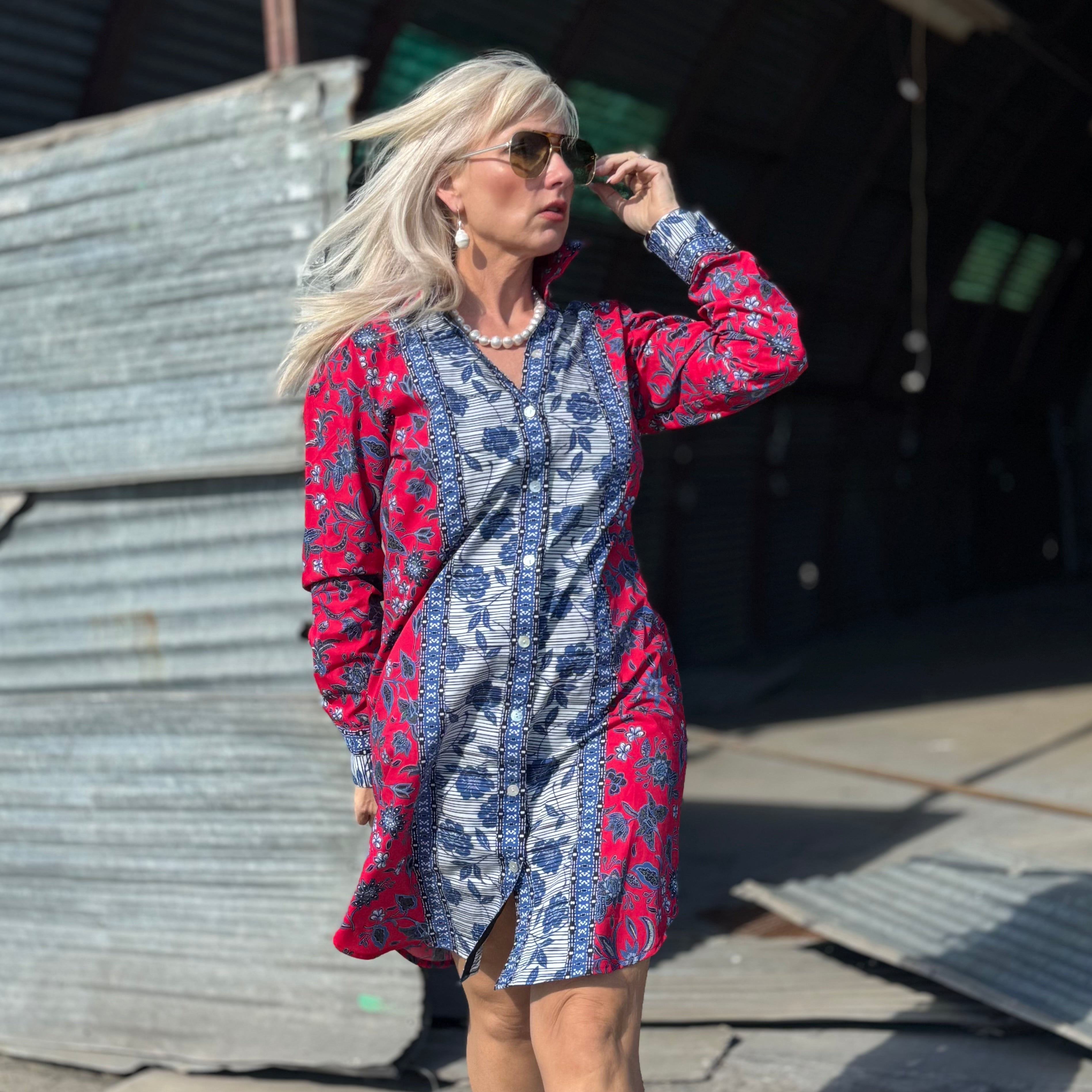 Scarlet Mosaic Button-Up Dress