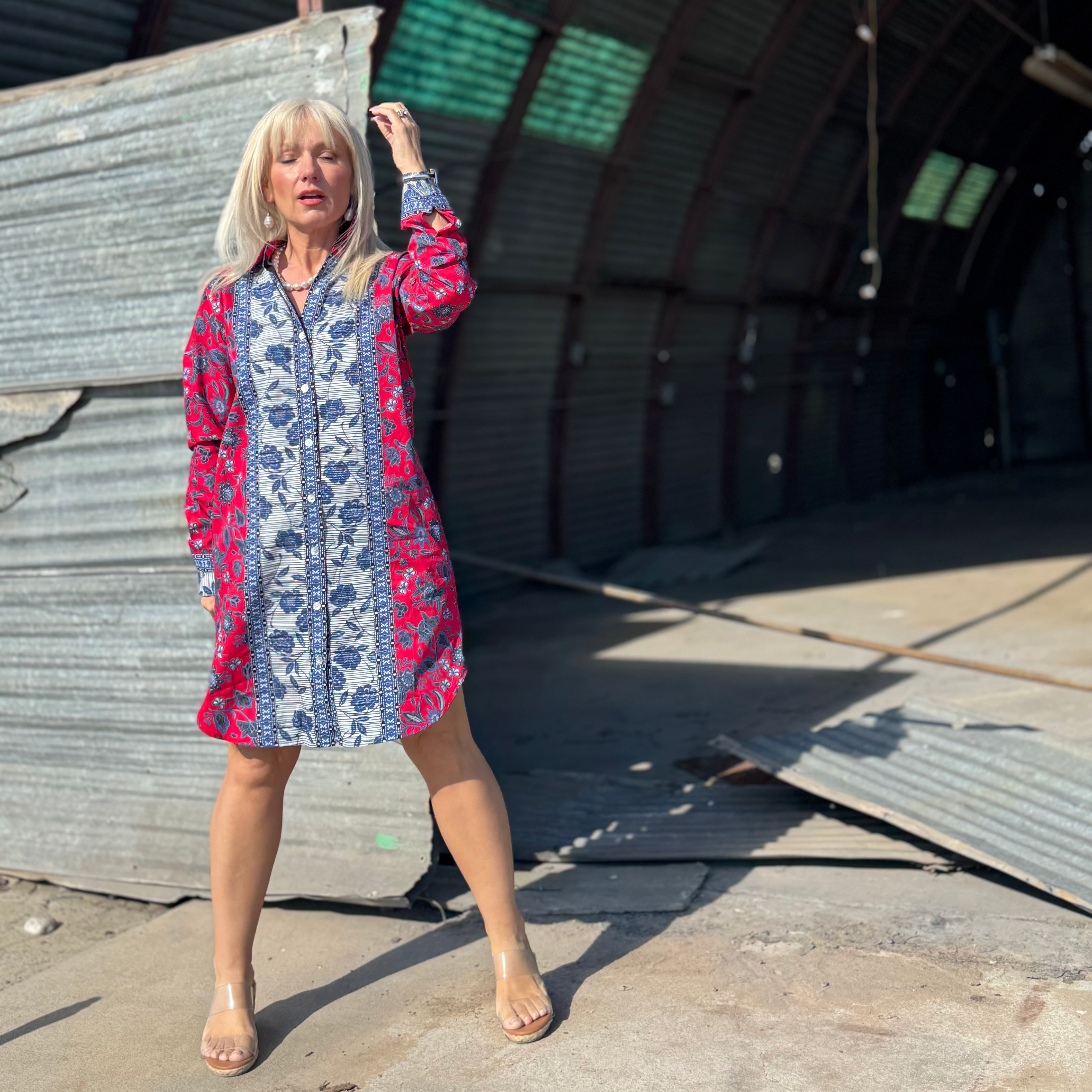 Scarlet Mosaic Button-Up Dress