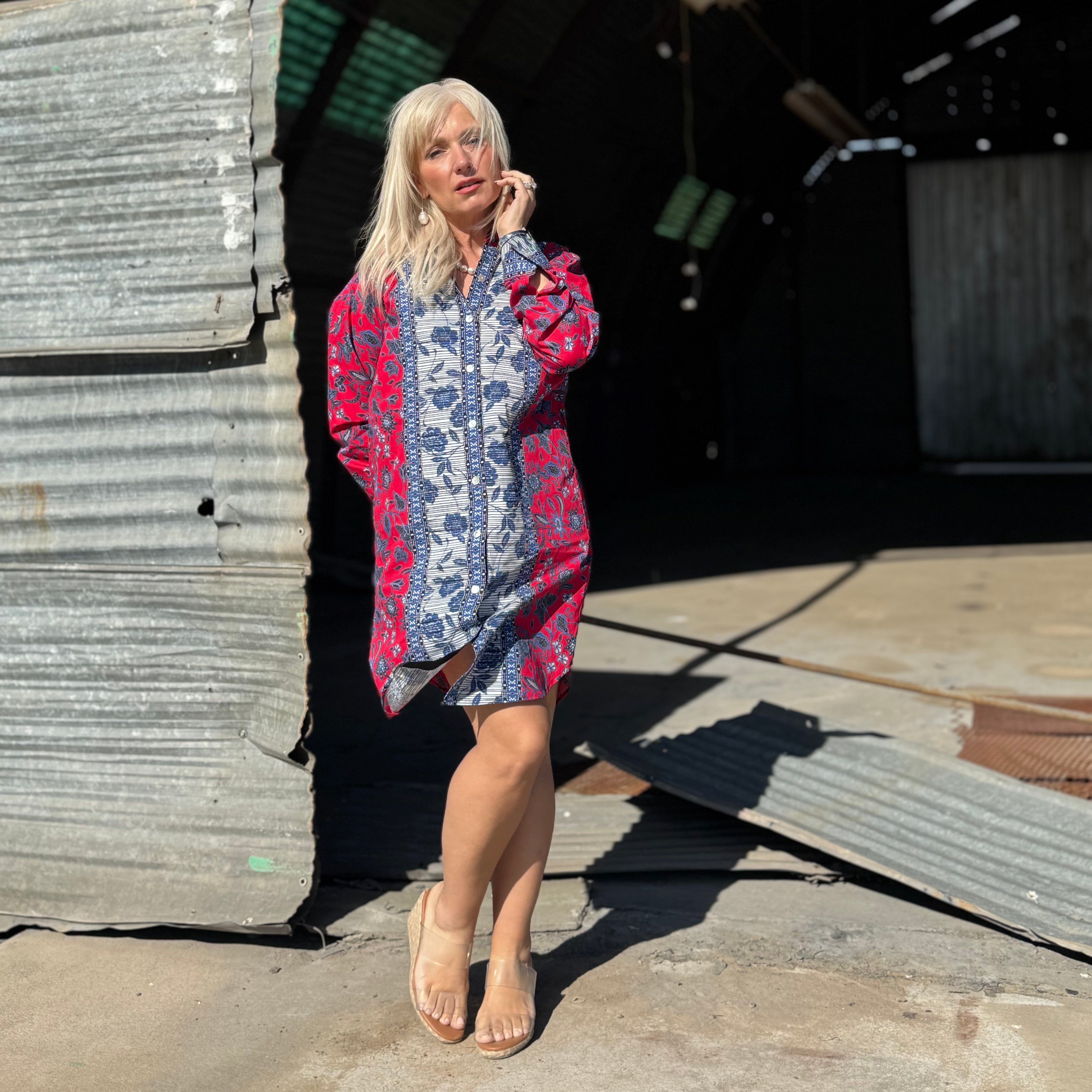 Scarlet Mosaic Button-Up Dress