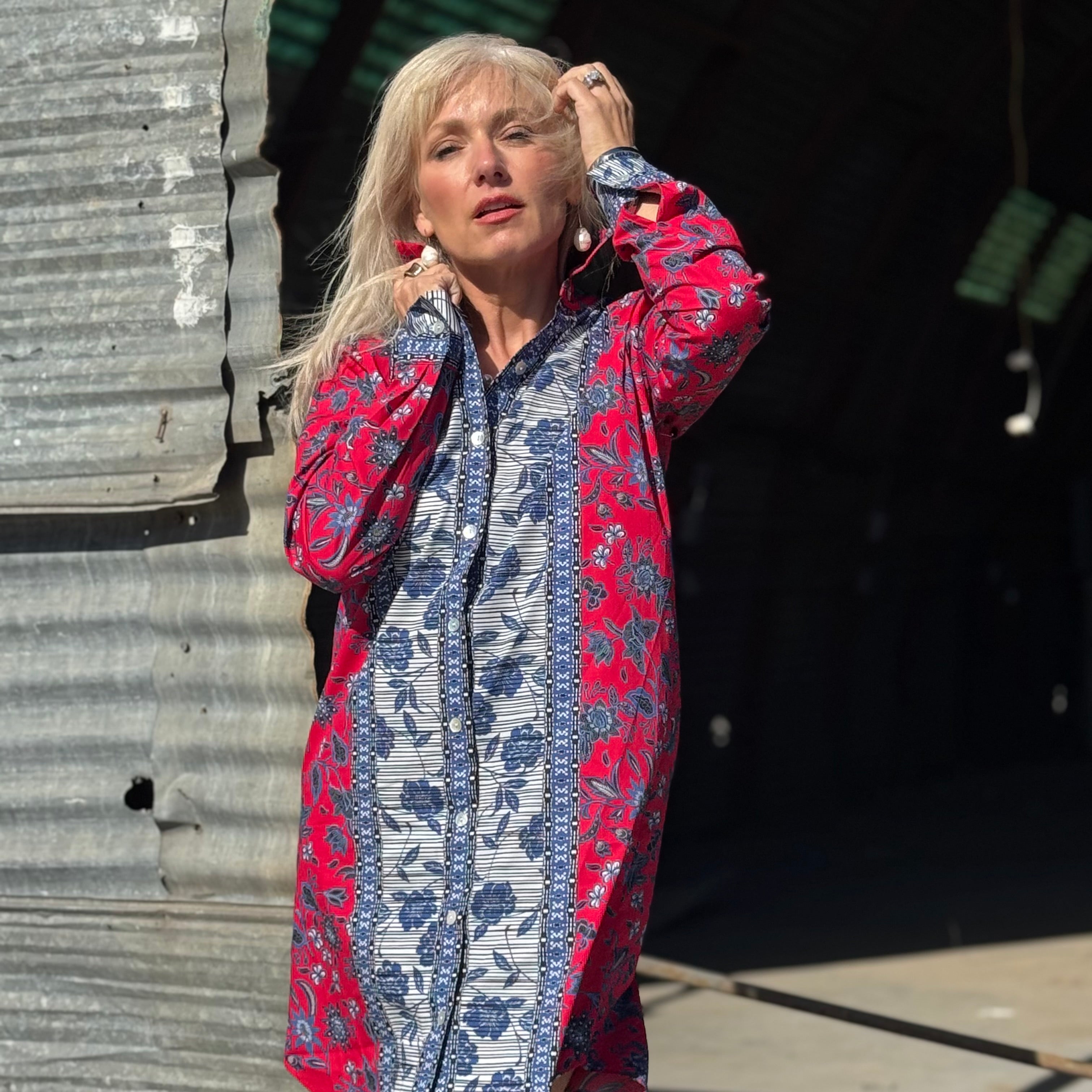 Scarlet Mosaic Button-Up Dress